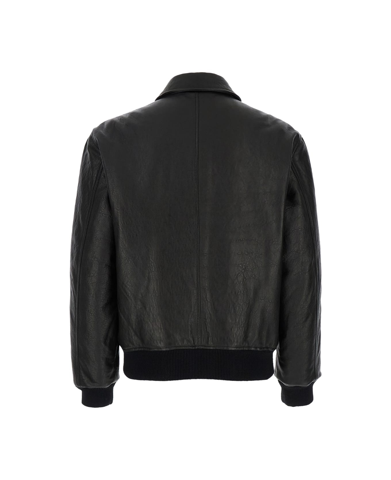 Black Bomber Jacket With Classic Collar In Leather Man - 2