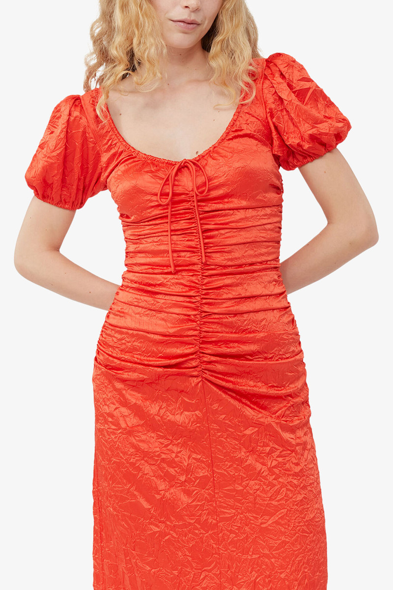 RED CRINKLED SATIN MIDI DRESS 5
