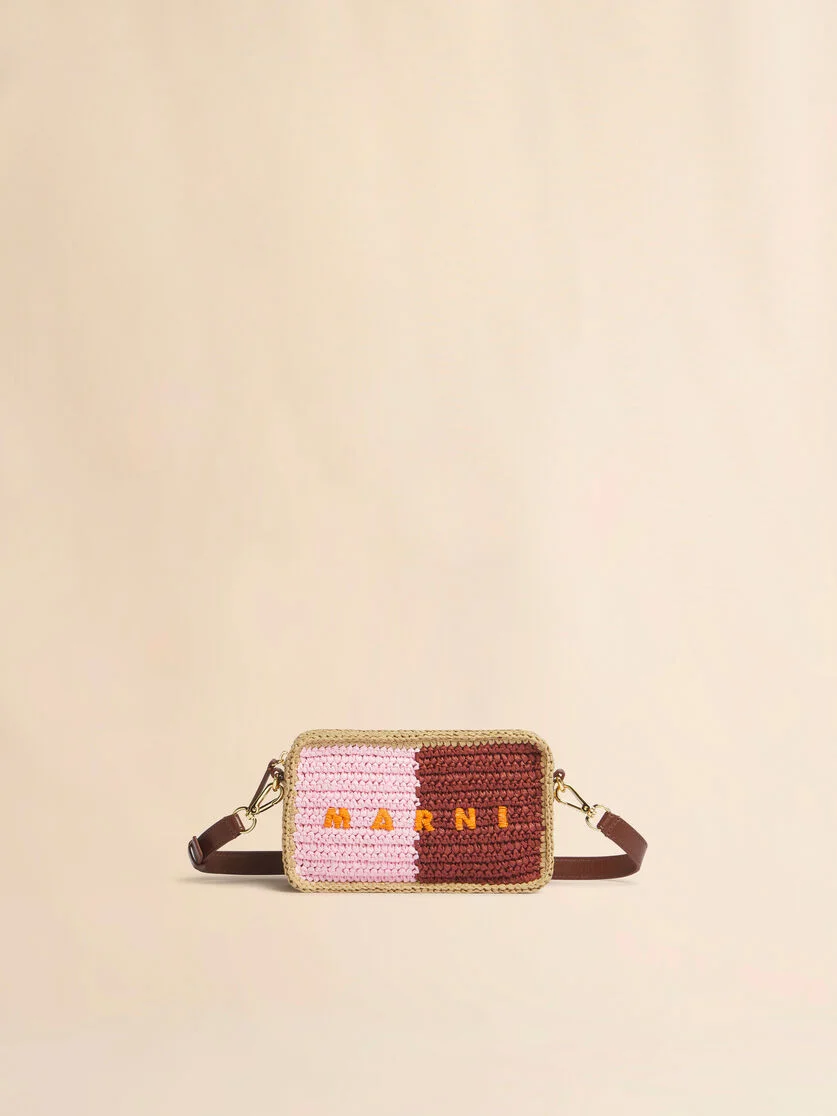 PINK AND BURGUNDY PAPER RAFFIA SEASIDE CAMERA BAG - 1