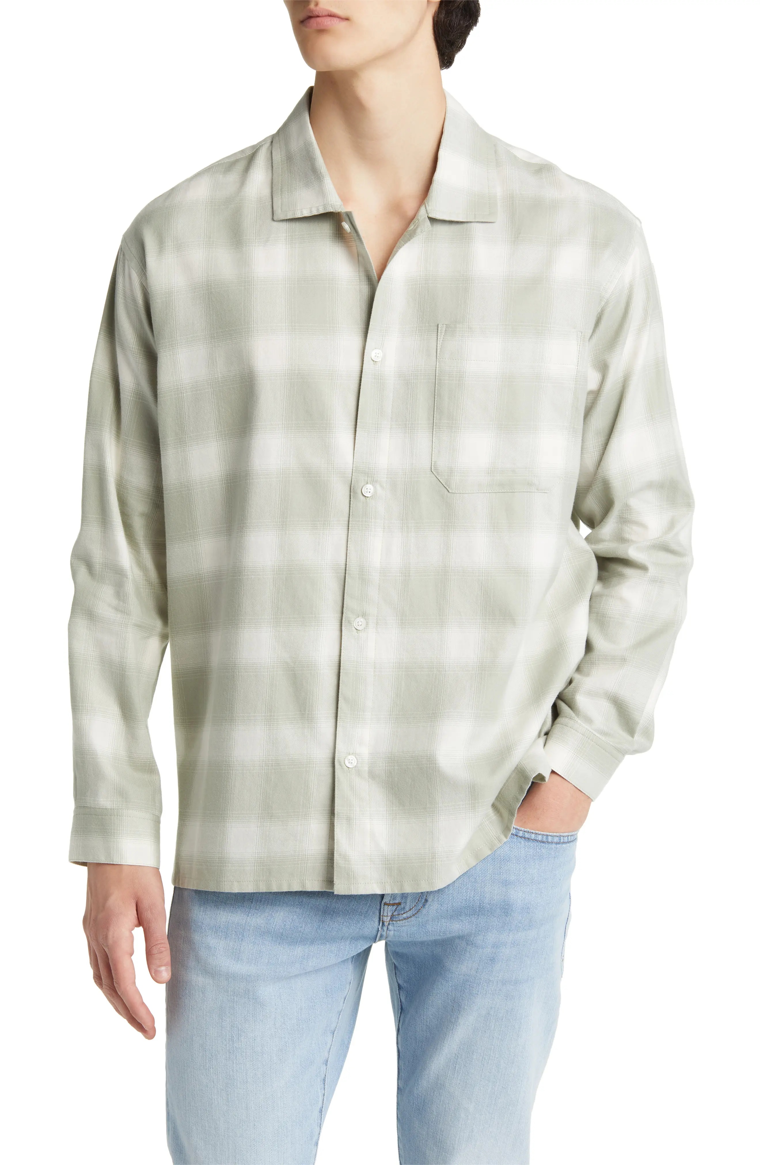 Plaid Lightweight Button-Up Shirt - 1