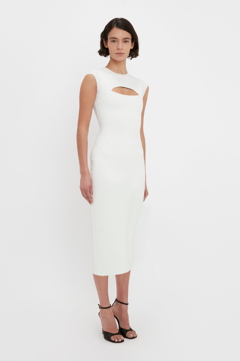 VB Body Slash Front Midi Dress In White 3
