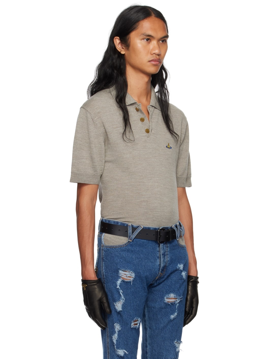 Gray Embroidered Polo - 2