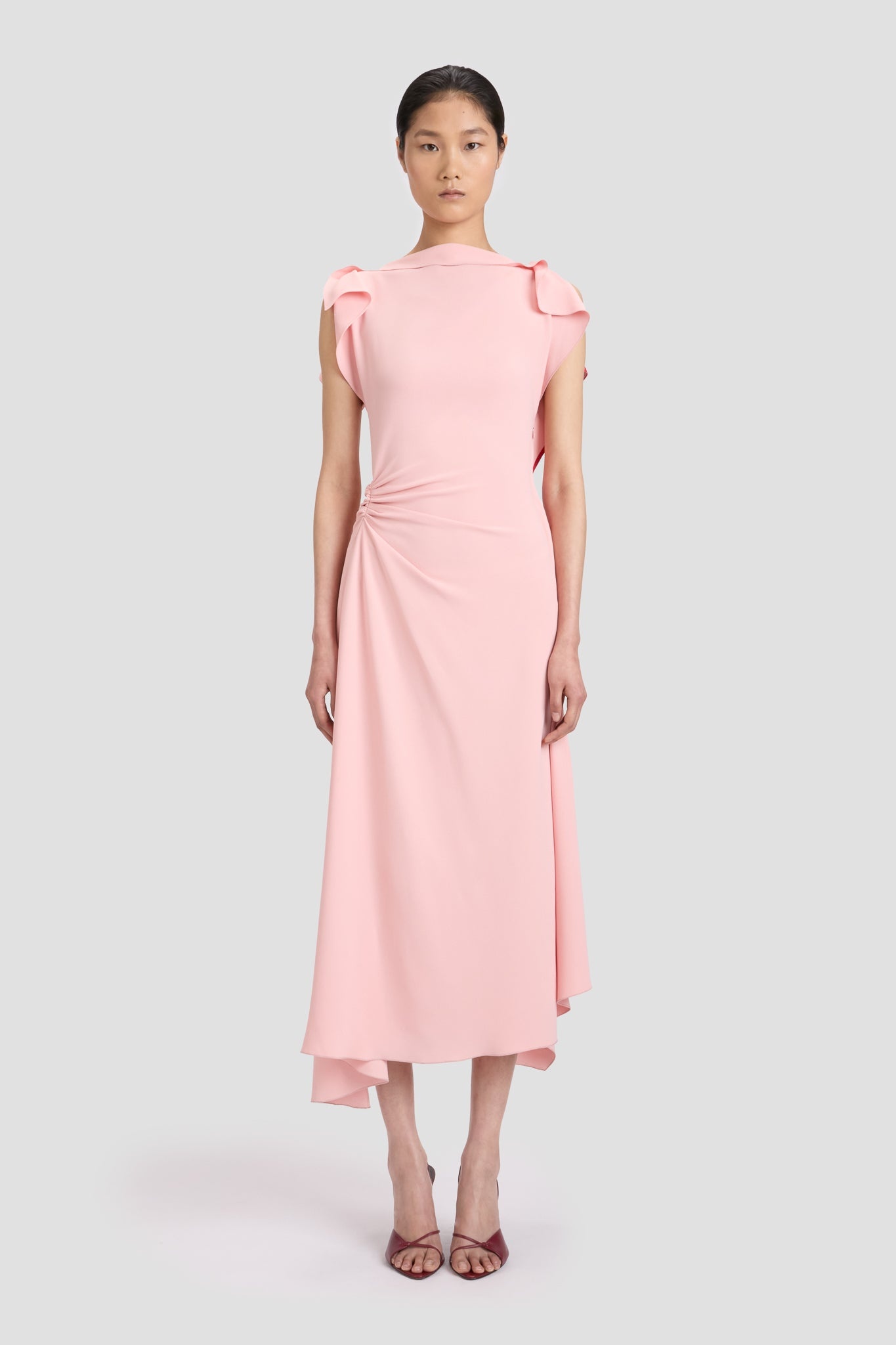 Drape Sleeve Midi Dress In Antique Pink - 2