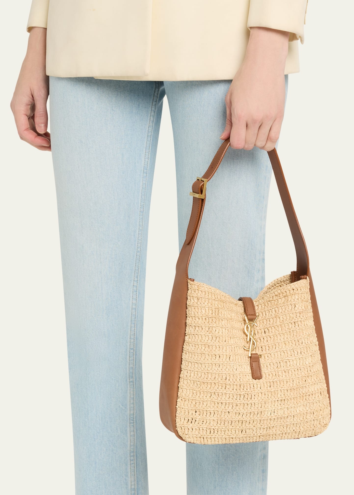 Le 5 A 7 Small YSL Hobo Bag in Raffia and Leather - 2