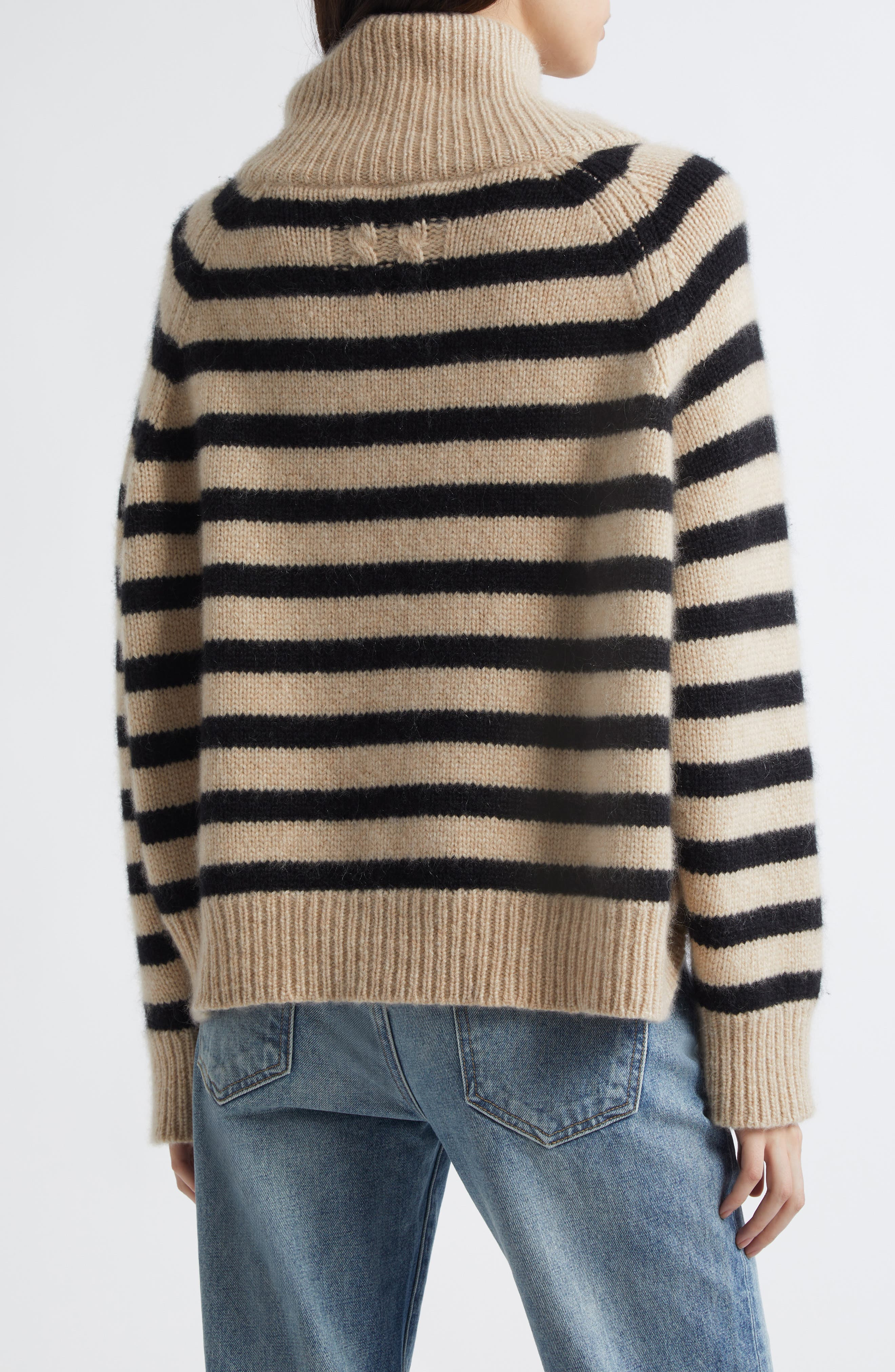 Nili Lotan Raelynn Stripe Turtleneck Cashmere Sweater in Parchment/Black Stripe at Nordstrom - 3