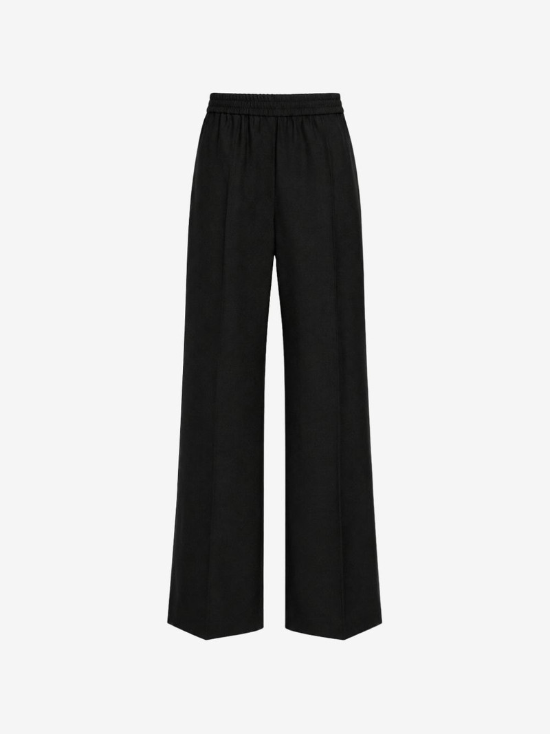 elasticated-waistband pressed-crease trousers 1