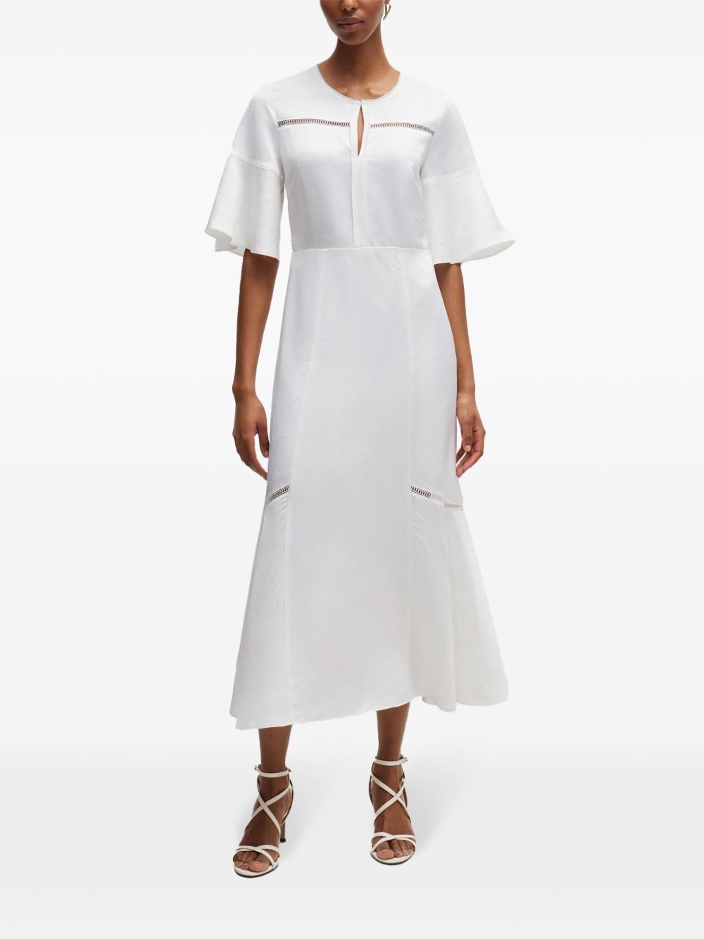 perforated-detailing flared midi dress - 3