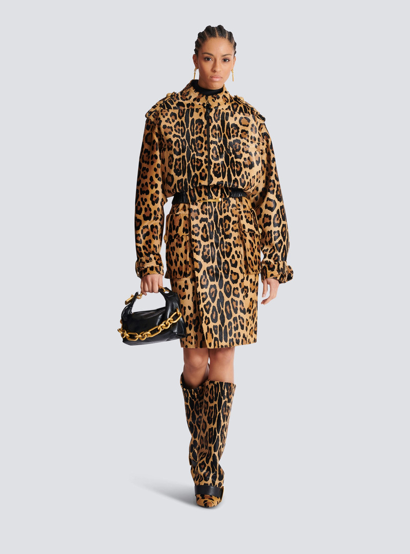 Balmain Ponyskin-style leather midi skirt with leopard pattern outlook