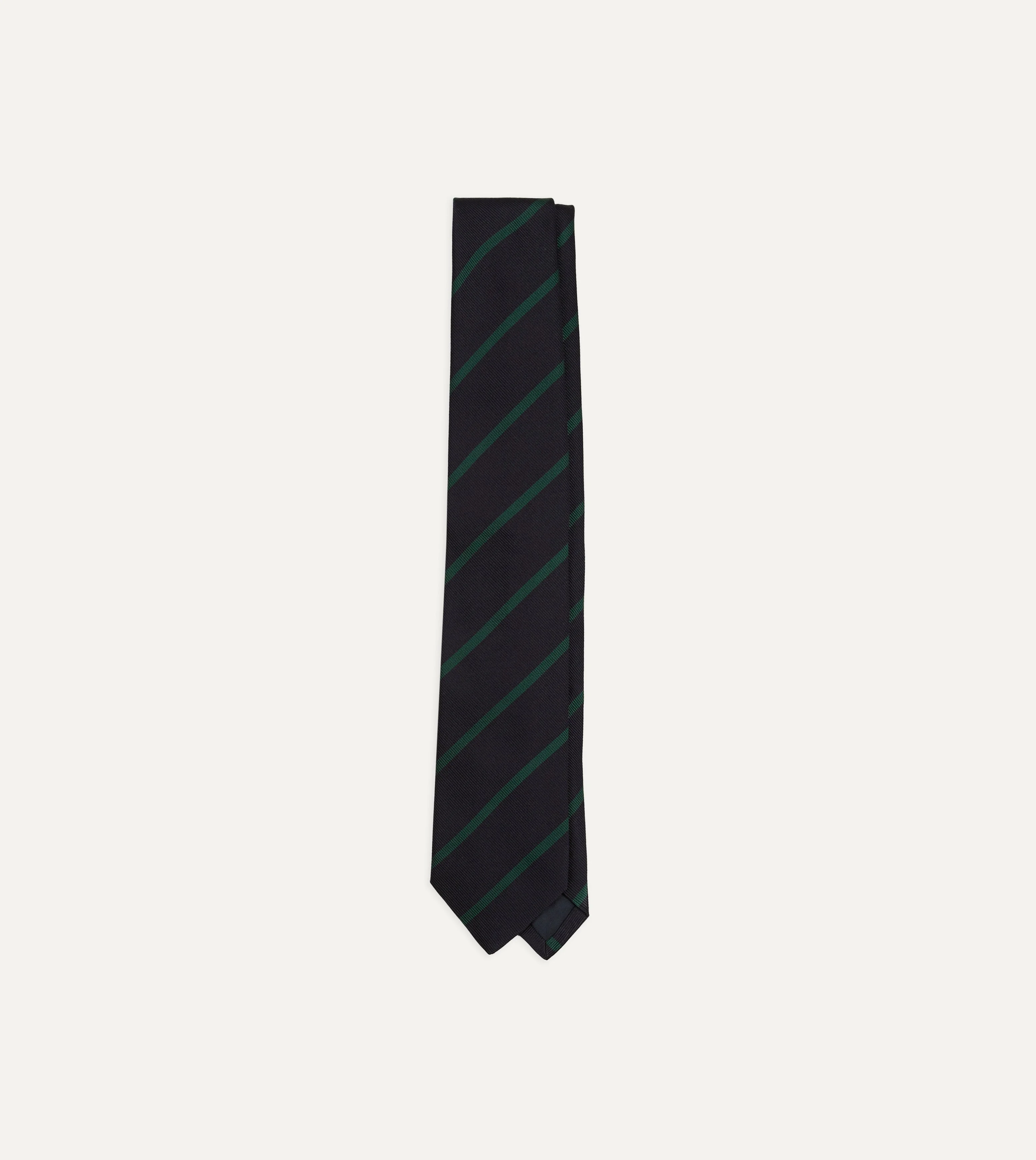 Navy and Green Line Stripe Repp Silk Tipped Tie - 1