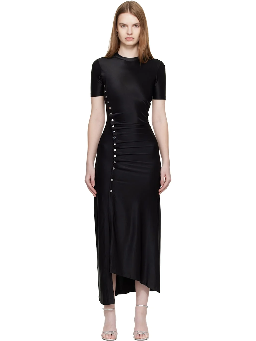 Black Draped Midi Dress - 1