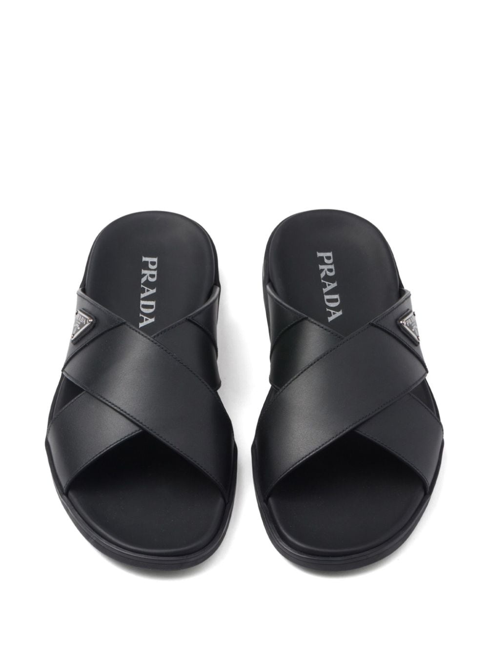 Leather crisscross slides - 4