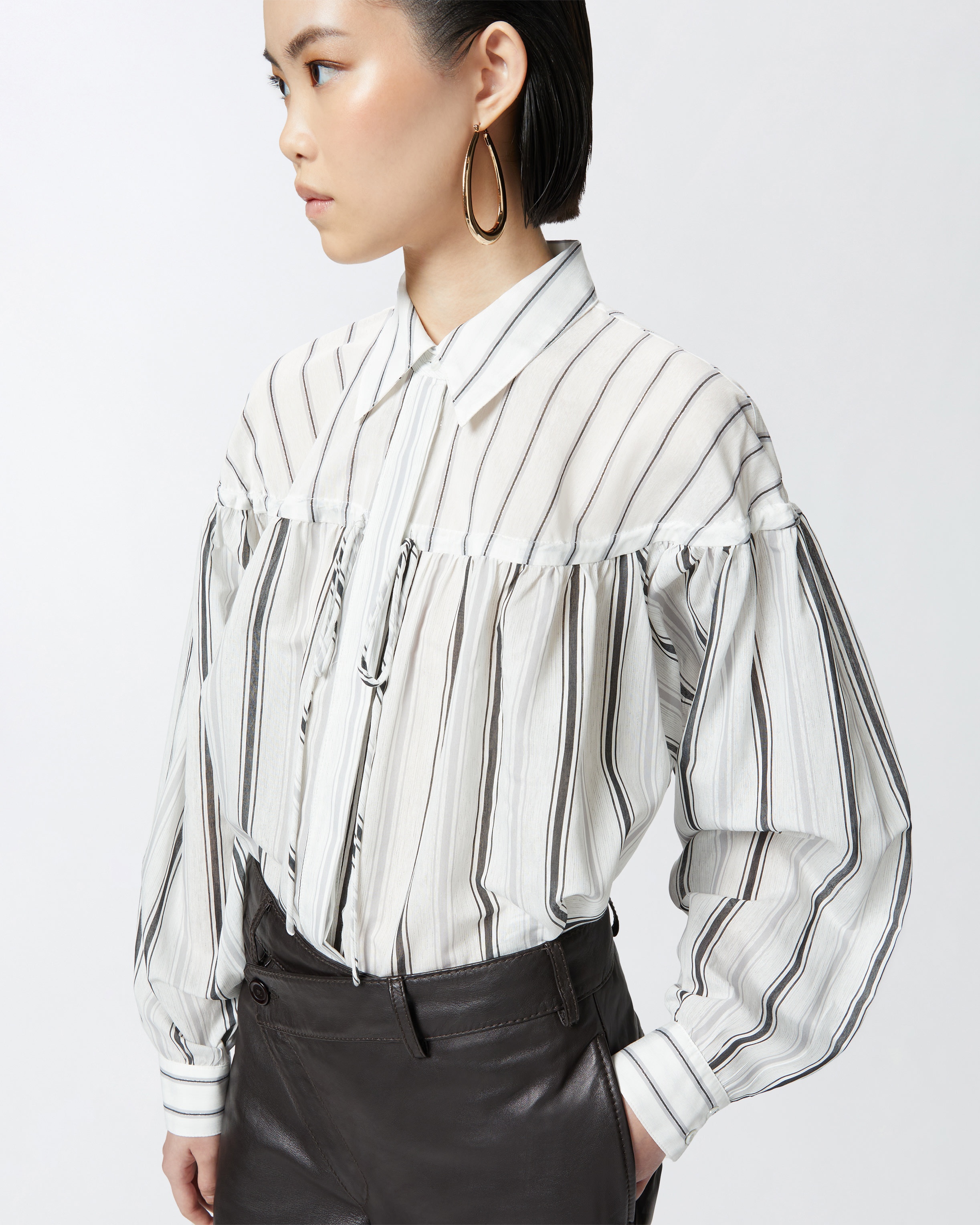 STRIPED COTTON SHIRT WITH LACES - 5