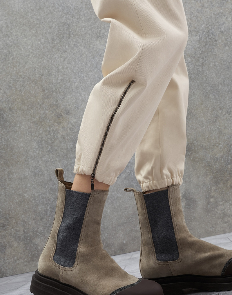 Dyed couture denim utility track trousers with monili 3