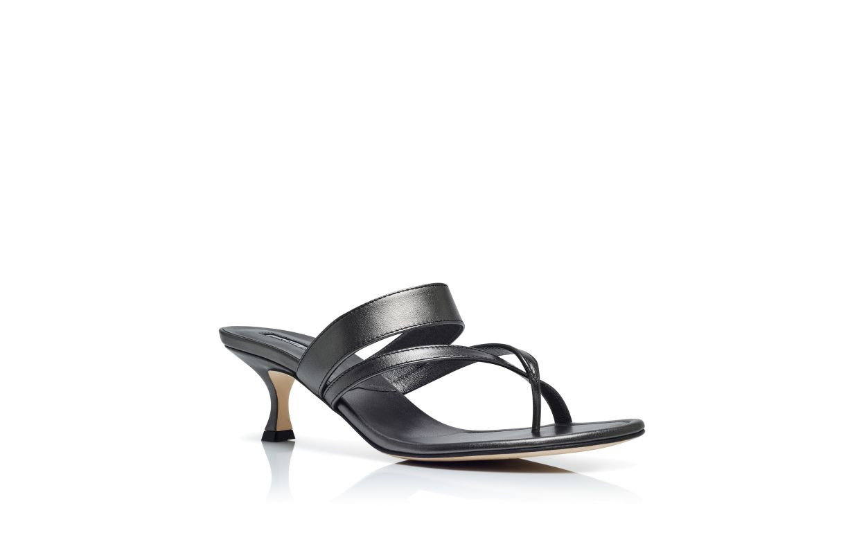 Graphite Nappa Leather Crossover Strappy Mules - 3