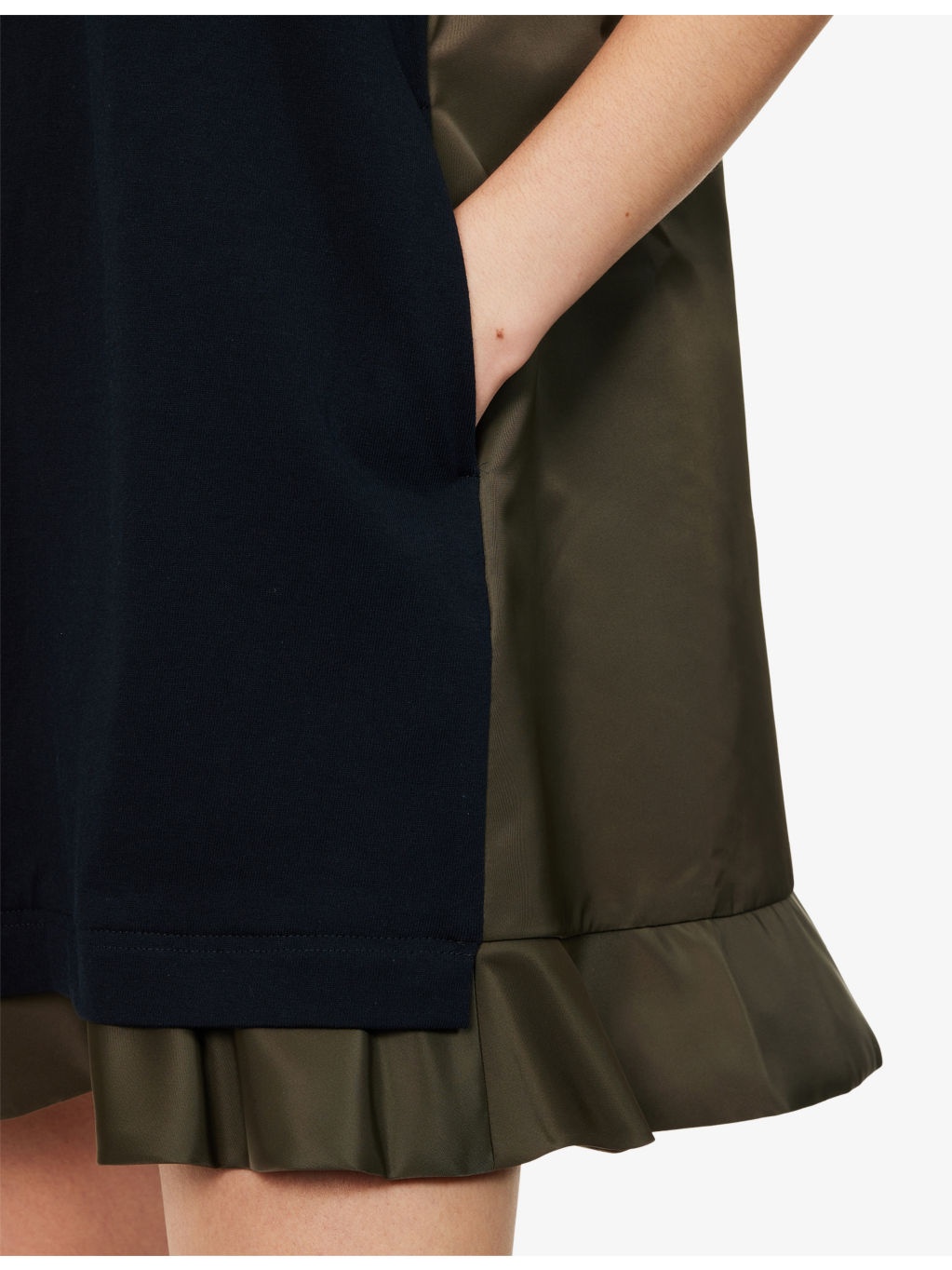 Pleated-Contrast Short-Sleeves Cotton-Jersey Mini Dress - 5