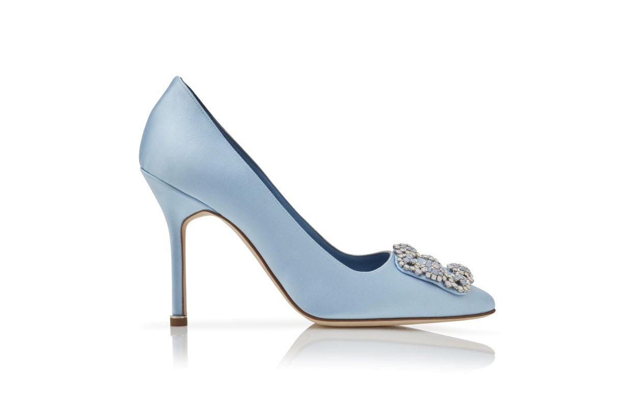 Light Blue Satin Jewel Buckle Pumps - 1