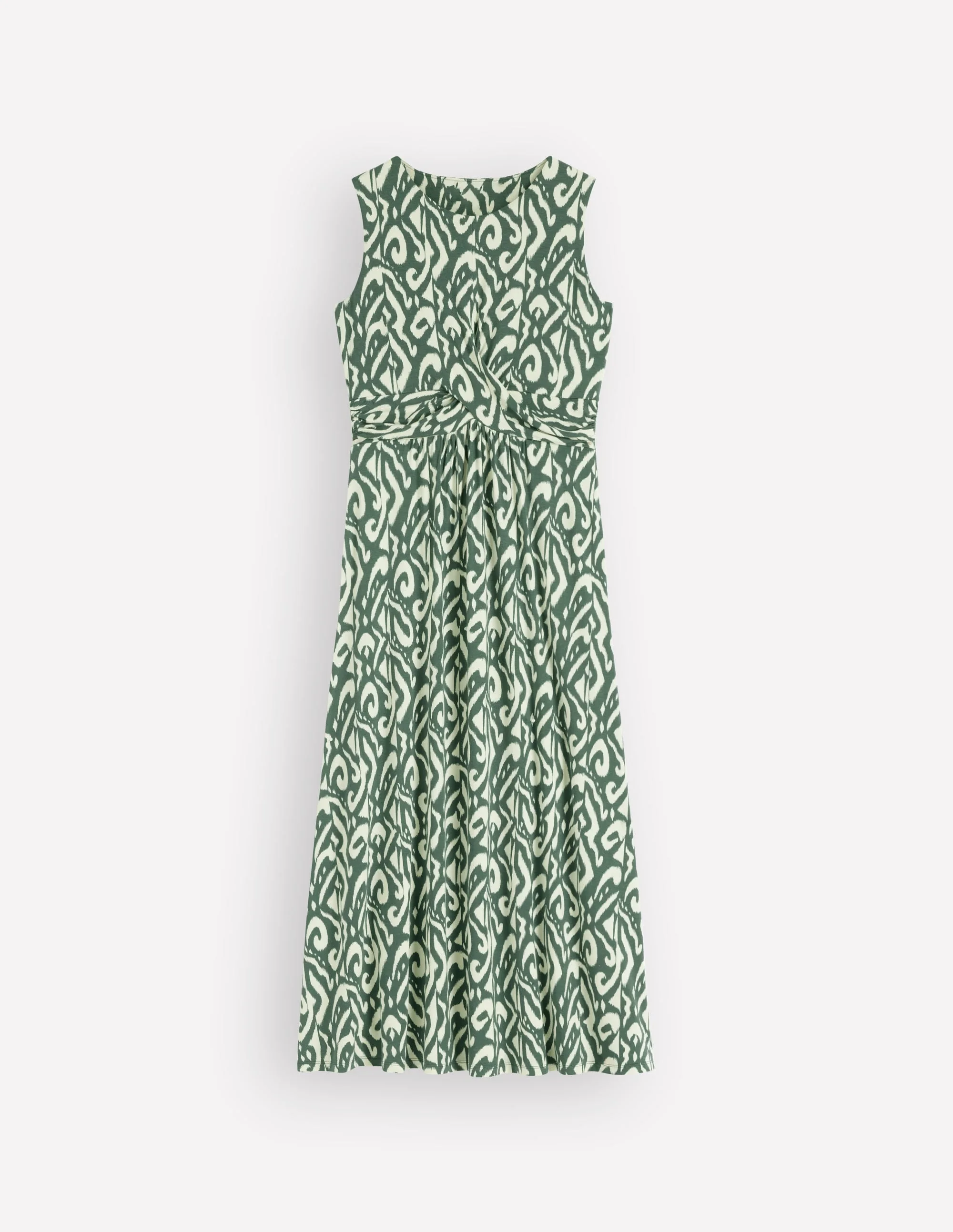 Zara Cross Waist Jersey Dress-Hunter Green, Ikat - 1