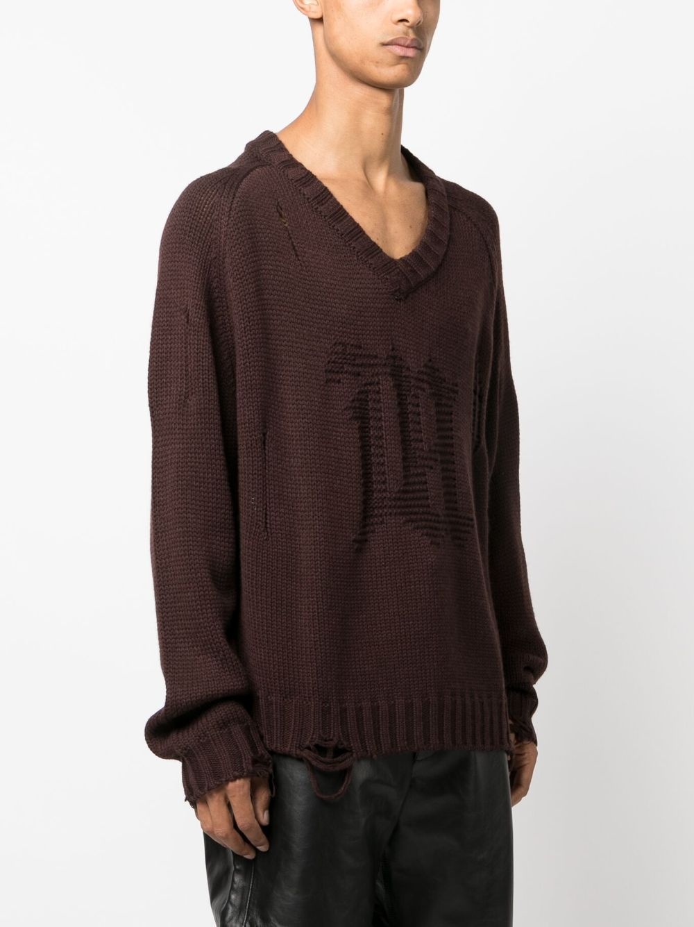 distressed-effect wool-blend jumper - 3