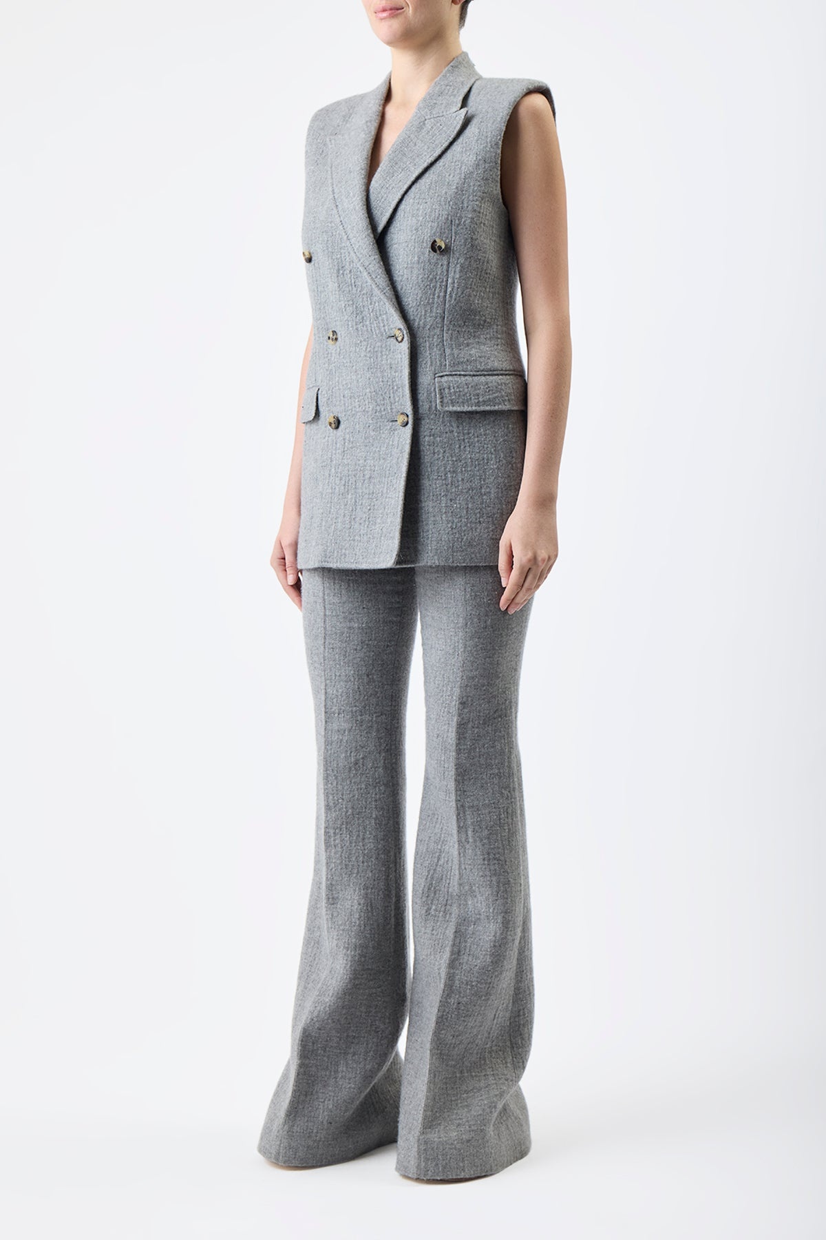 Mayte Vest in Light Grey Cashmere Linen - 4