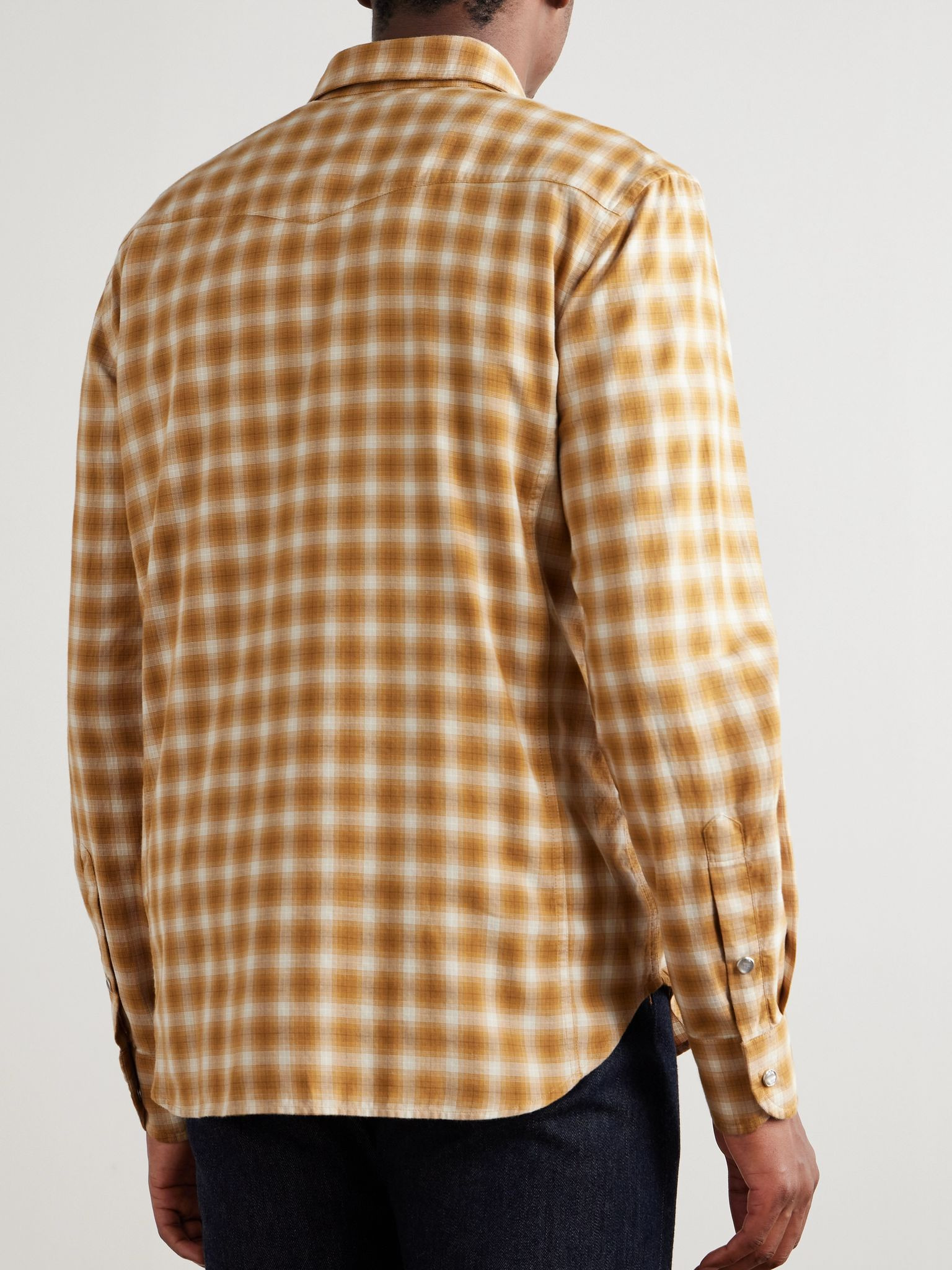 Slim-Fit Checked Cotton-Twill Shirt Yellow - 4