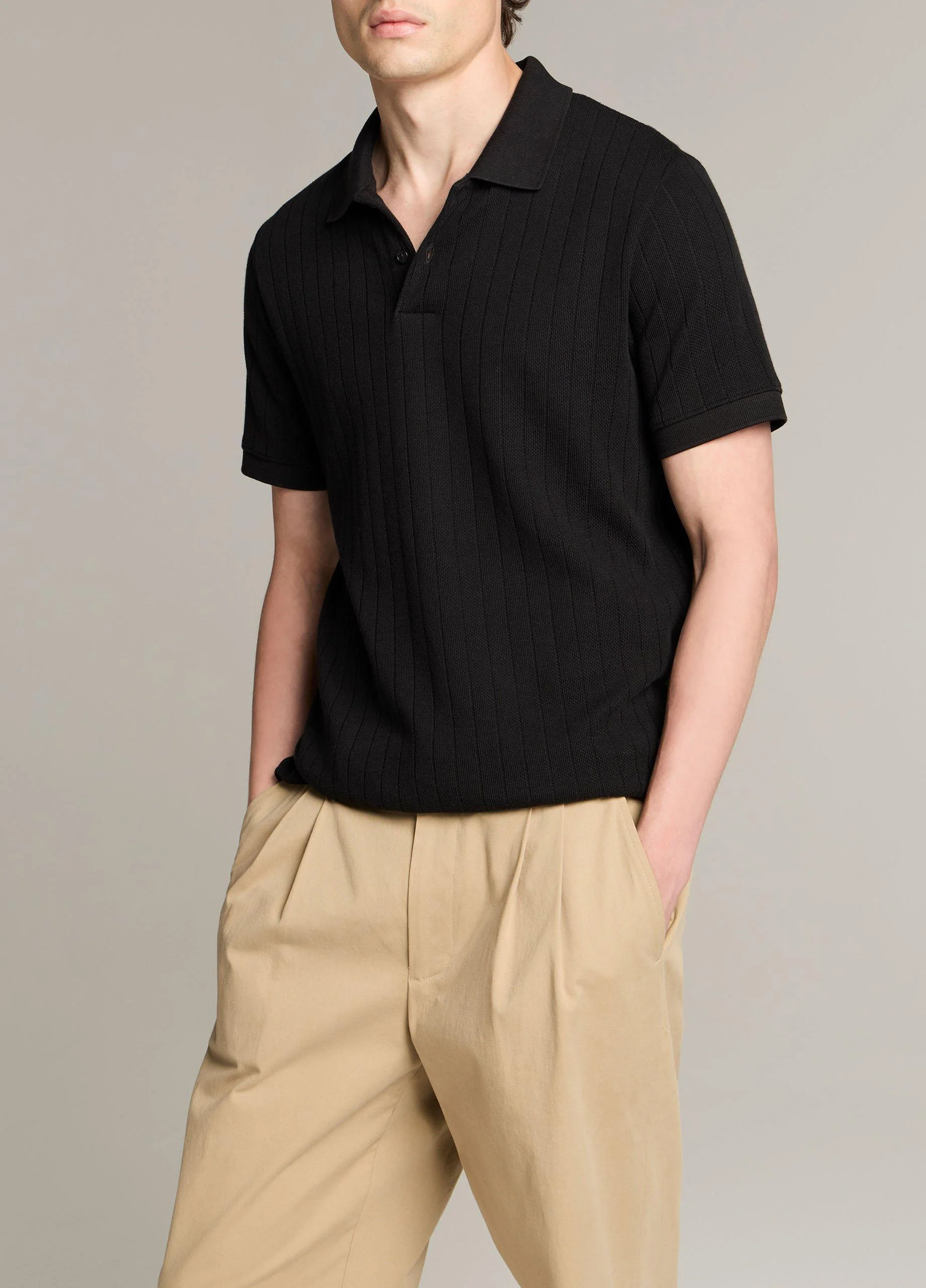 Drop-Needle Stripe Pima Cotton Polo Shirt - 1