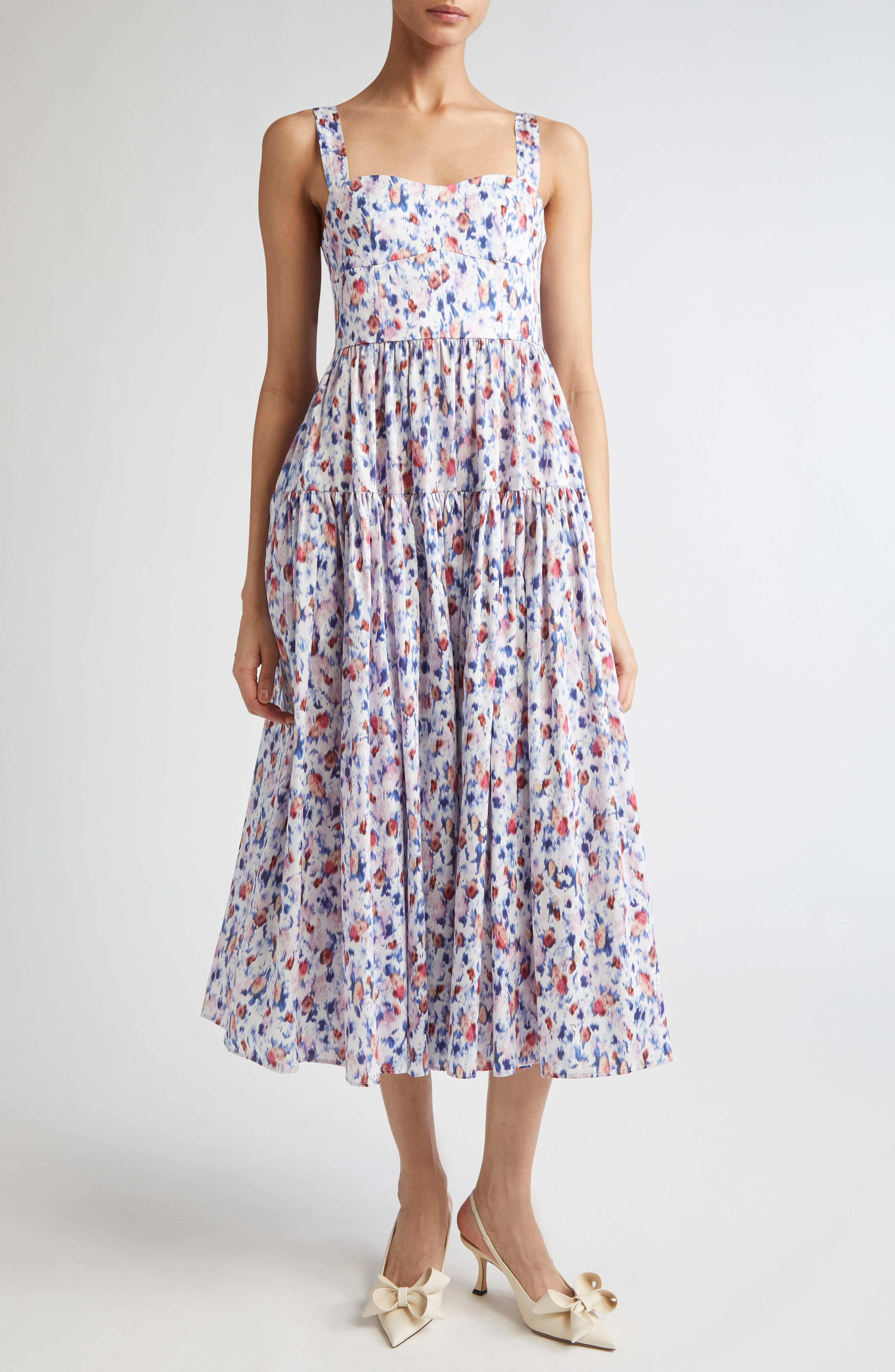 Erdem Strappy Fit & Flare Cotton Poplin Midi Dress in Abstract Rose White at Nordstrom - 1