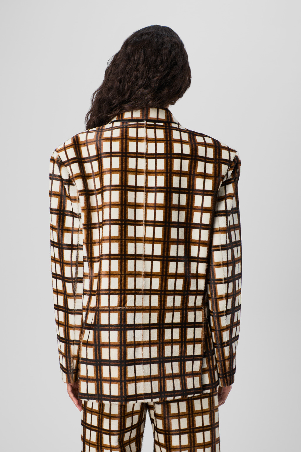 Cream-brown tartan hair-on-leather blazer - 6