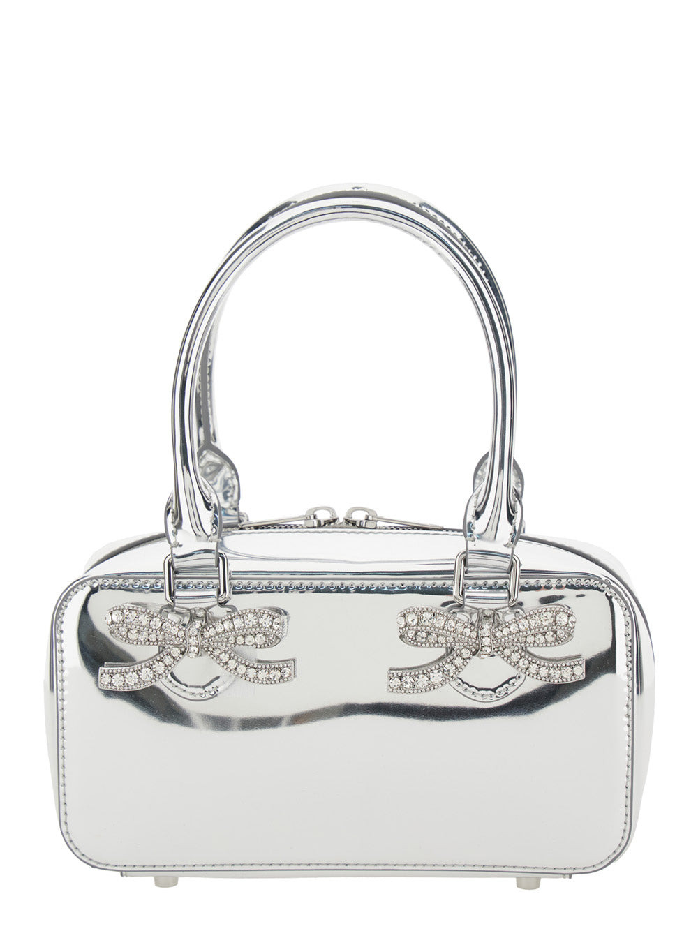 Self-Portrait Women Silver-Colored Handbag With Bows On The Front In Laminated Leather Woman - 1