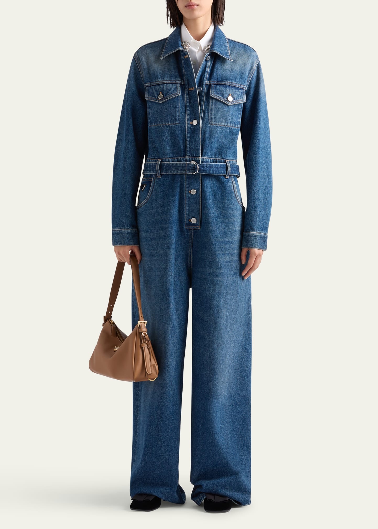 Denim Belted Wide Leg Jumpsuit - 2