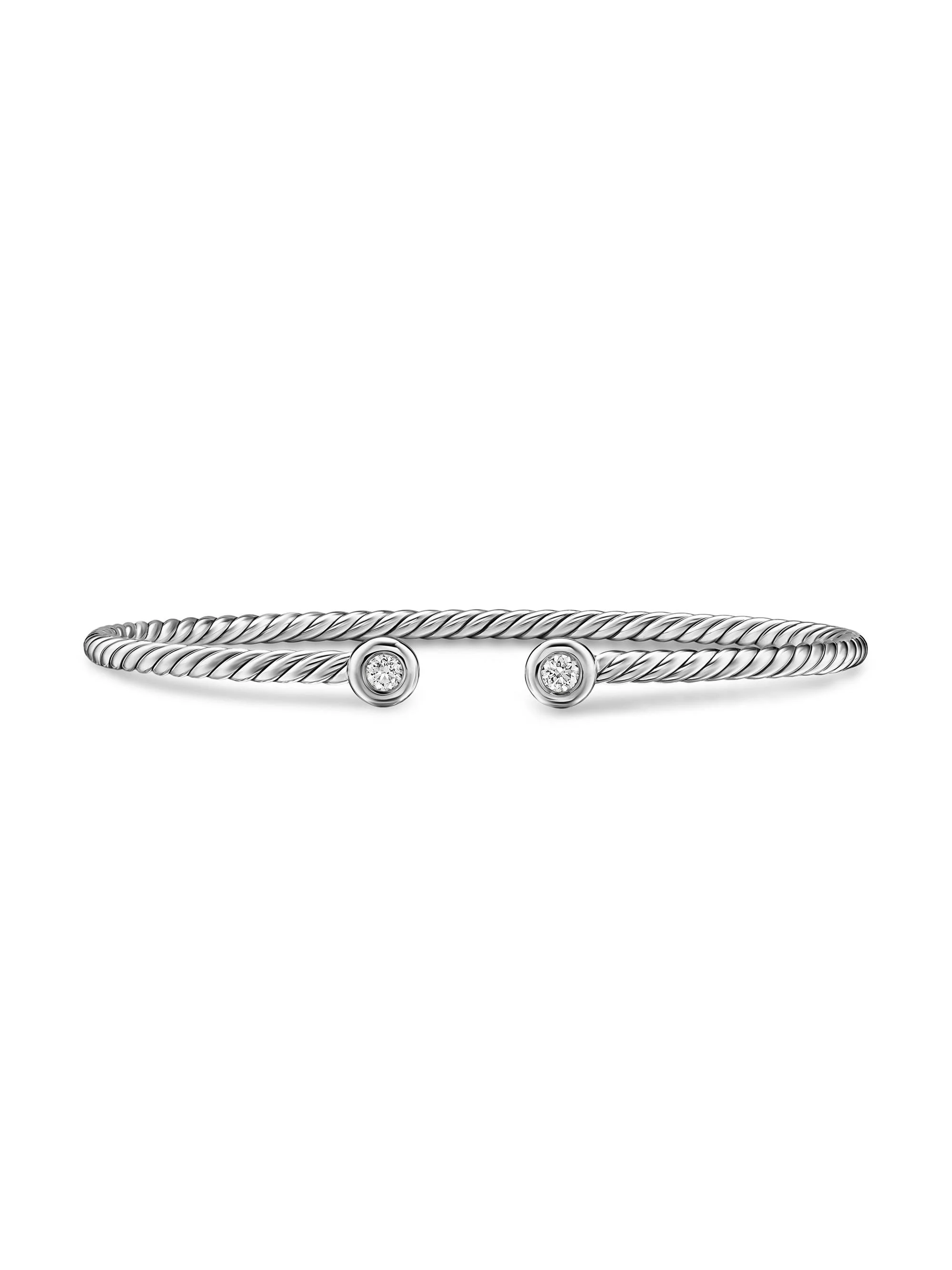 Women's Micro Cable Flex Round Bracelet in Sterling Silver - Diamond - 1