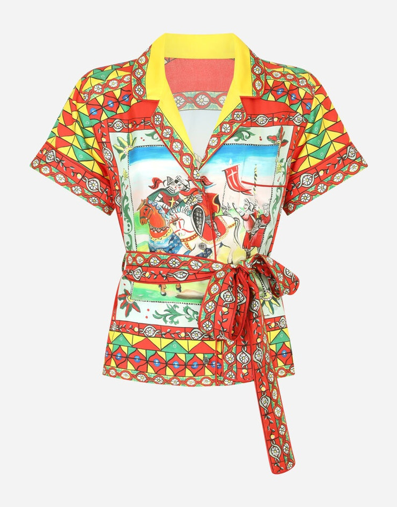 Carretto-print twill shirt with belt 3