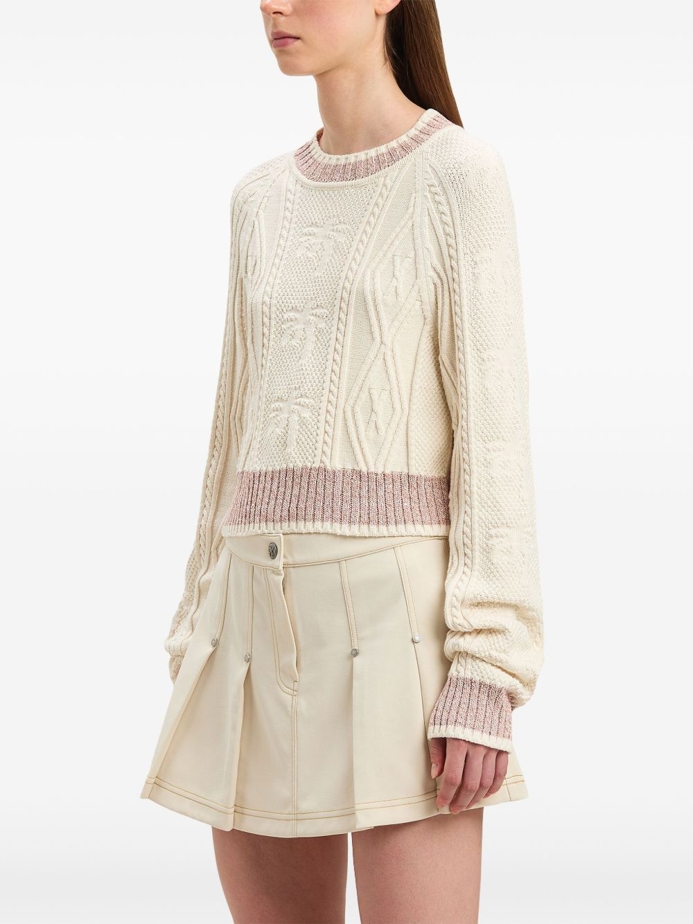 curved-logo cable-knit sweater - 4