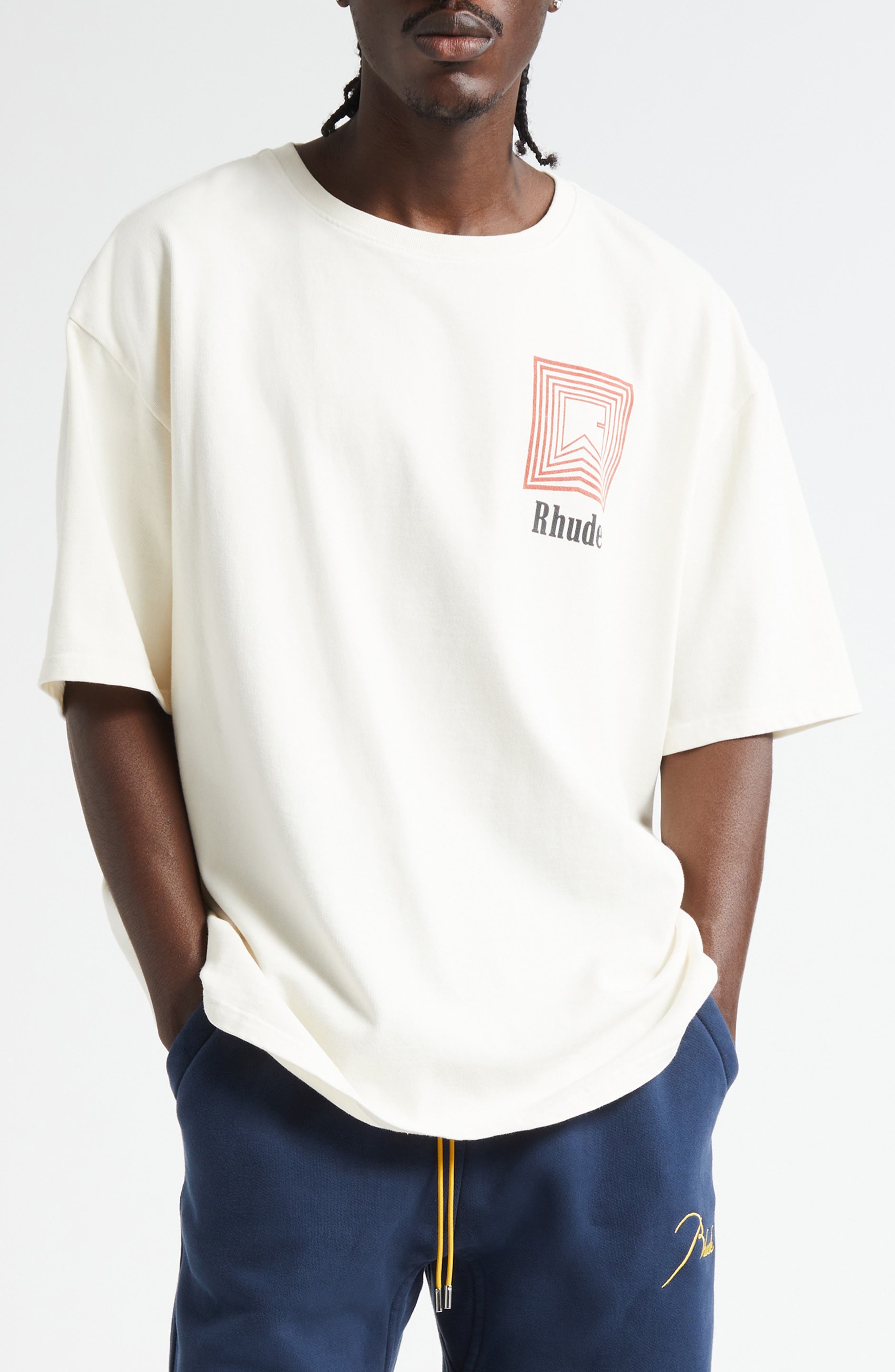 Rhude Chevron Logo Repeat Graphic T-Shirt in Vintage White at Nordstrom - 1