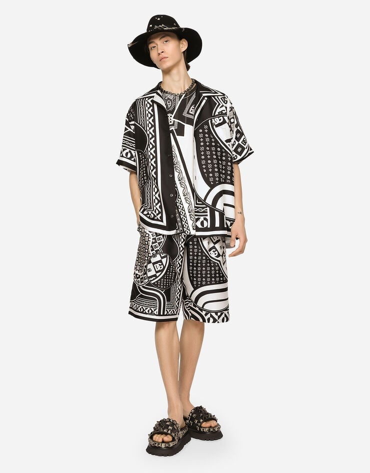Silk twill jogging shorts with bandanna print - 5