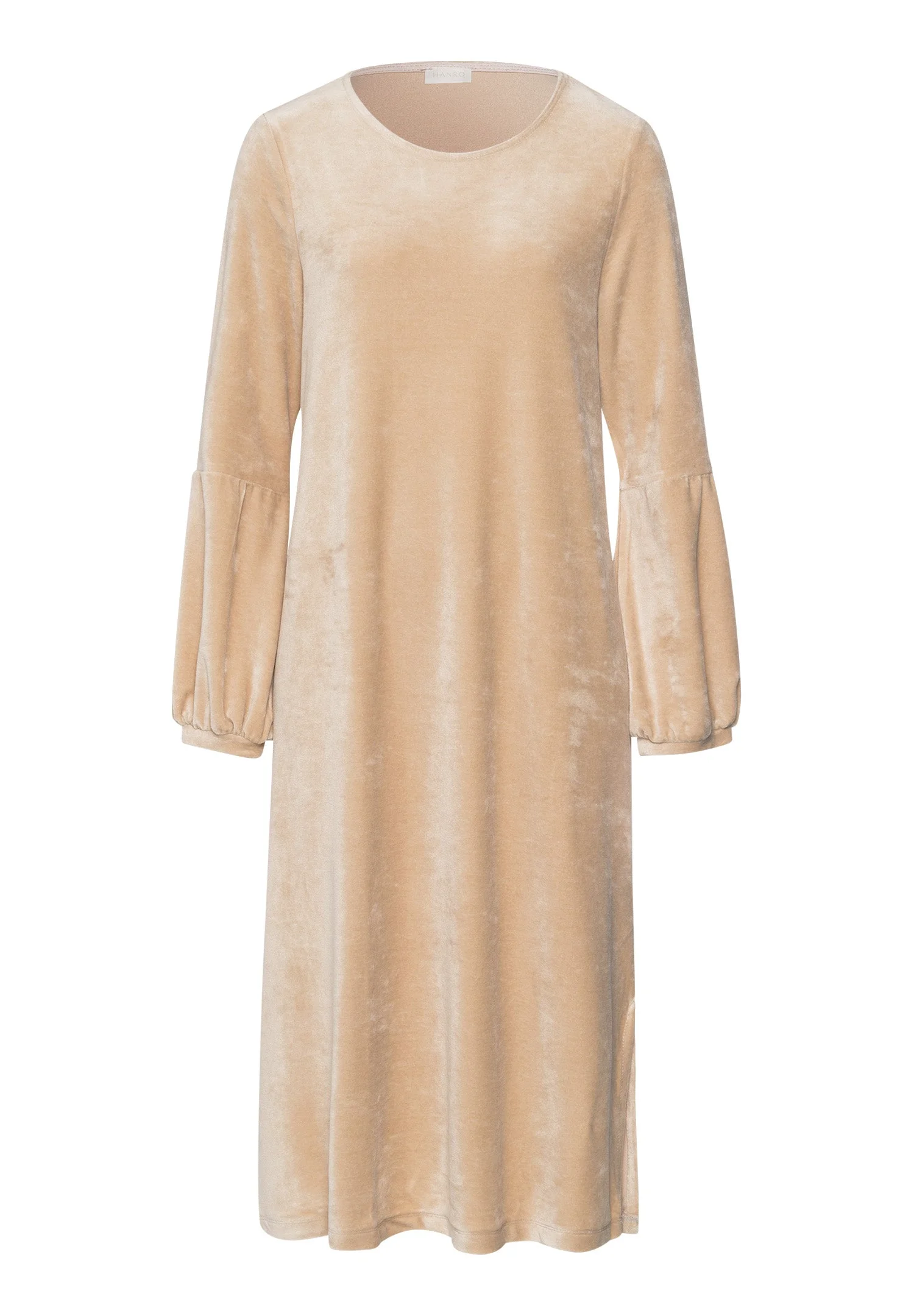 Favourites Round Neck Velvet Dress With Balloon Sleeves - 1