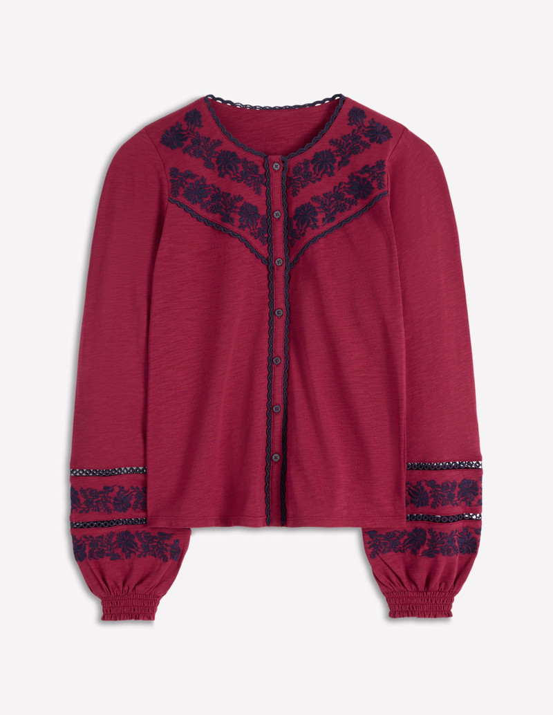 Trim Detail Jersey Shirt-Rumba Red, Navy Emb 1