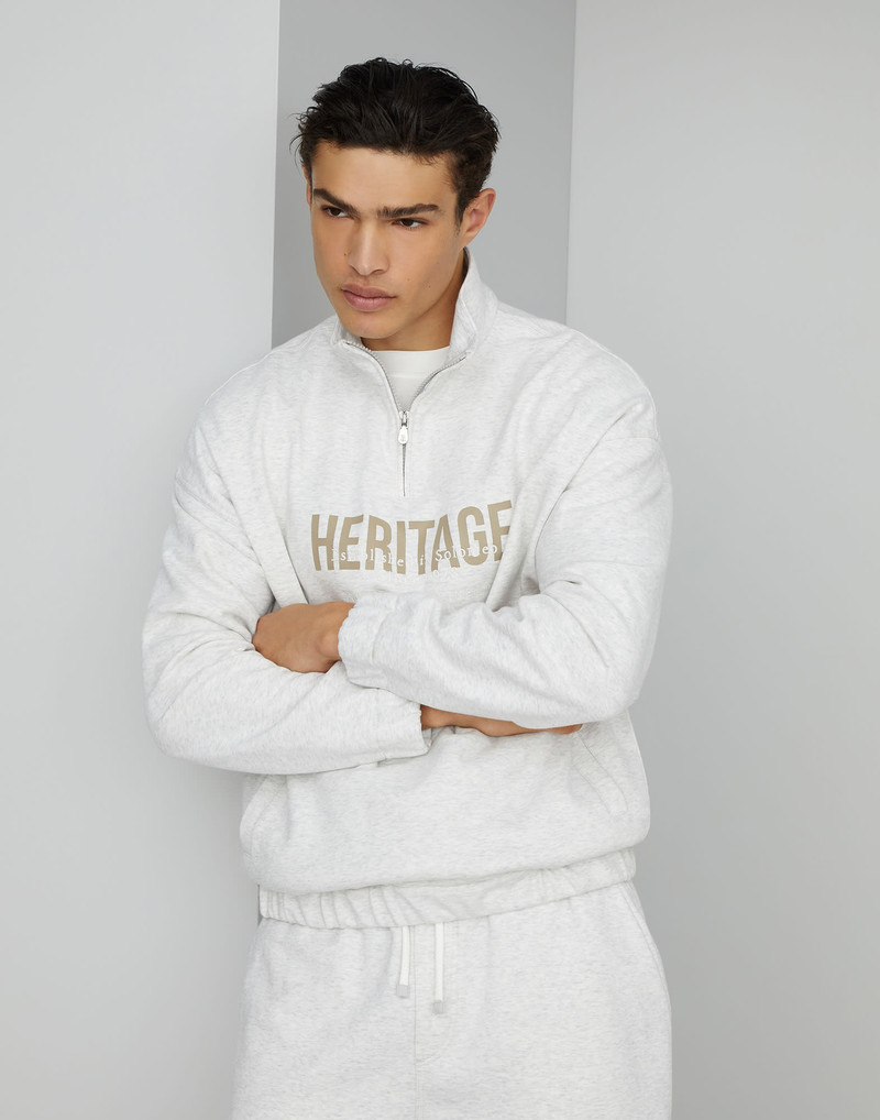 Techno cotton French terry sweatshirt with half zip and print - 1