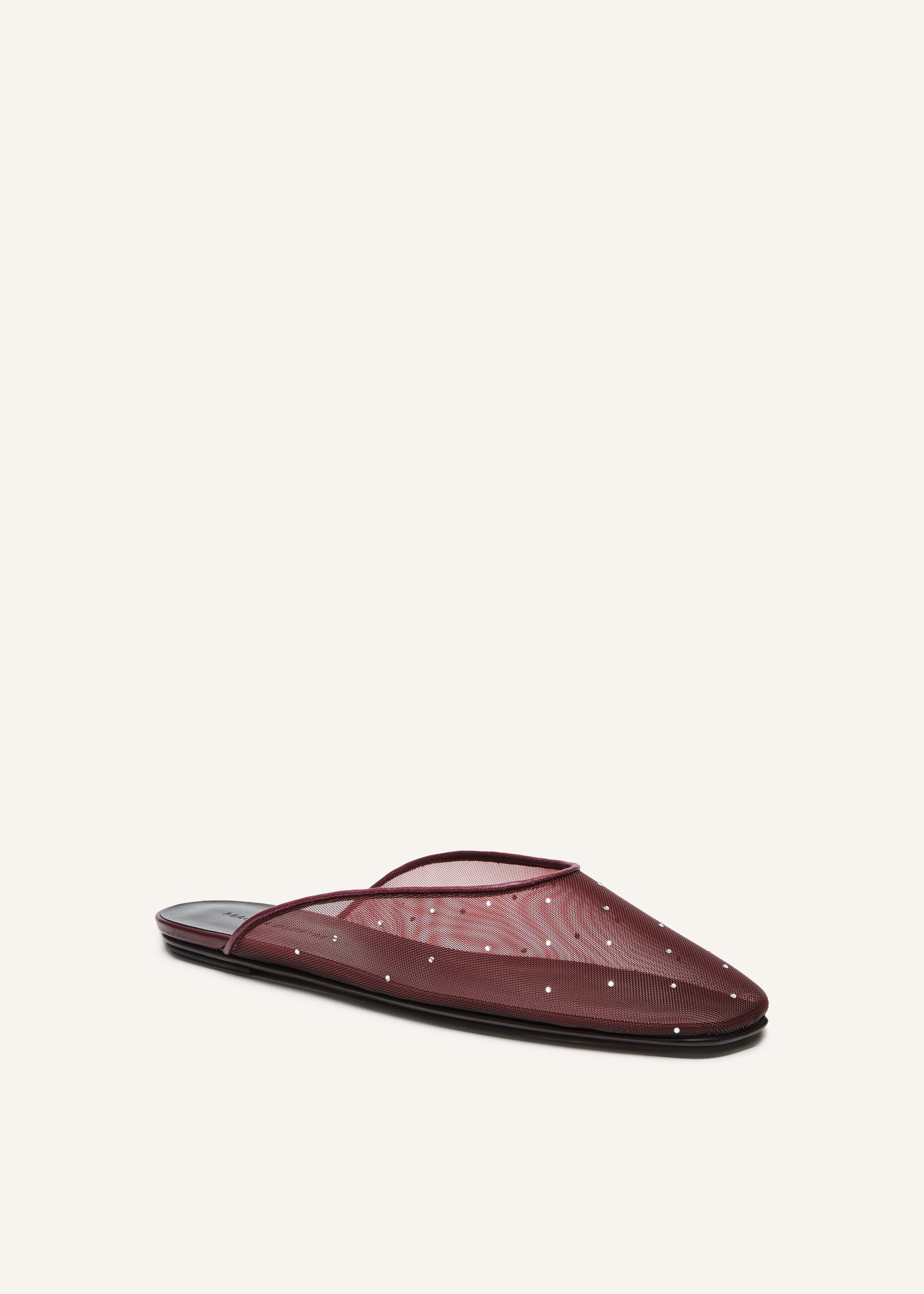 Crystal mesh flat mules in burgundy - 2