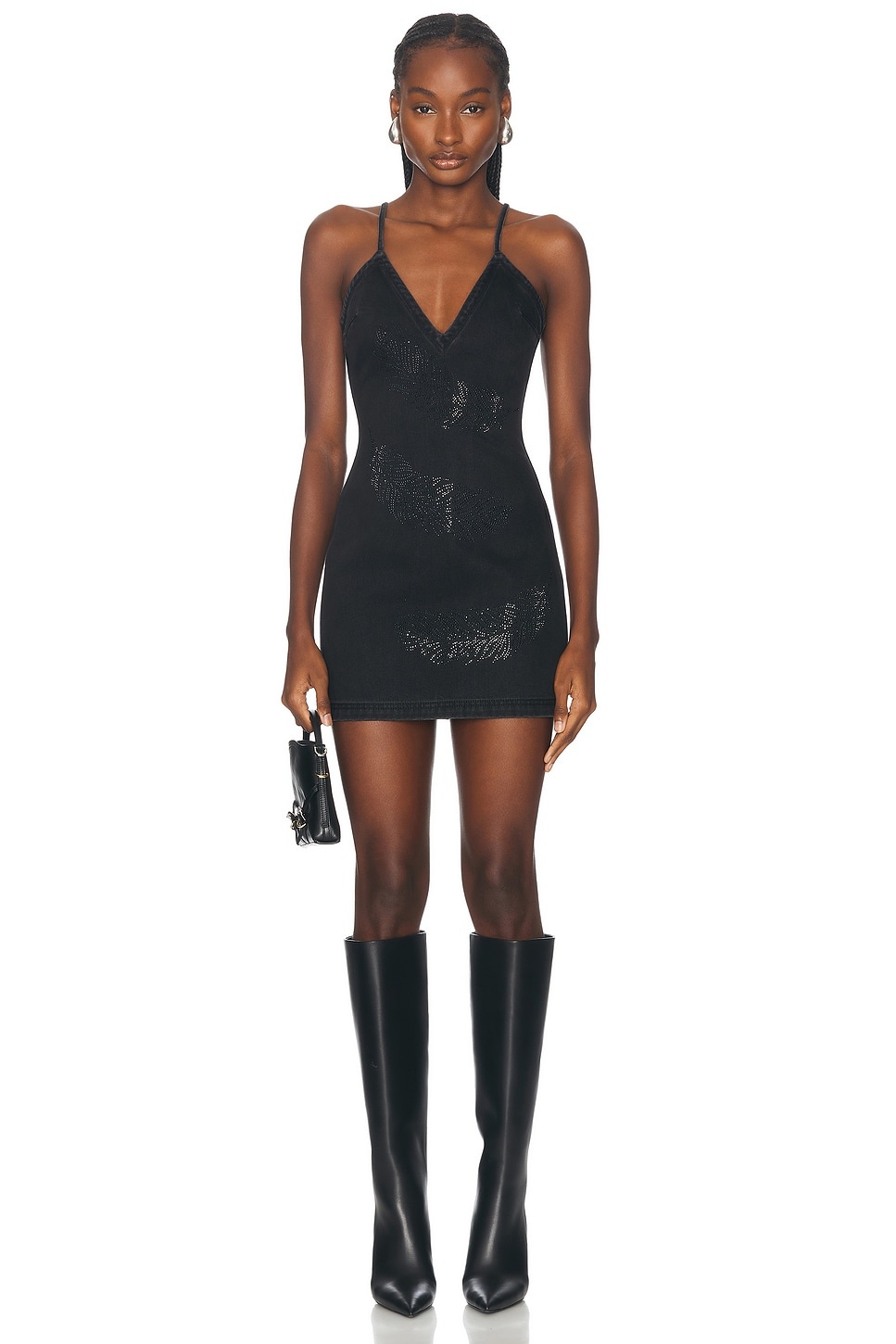Rhinestone Feather Cami Mini Denim Dress - 1