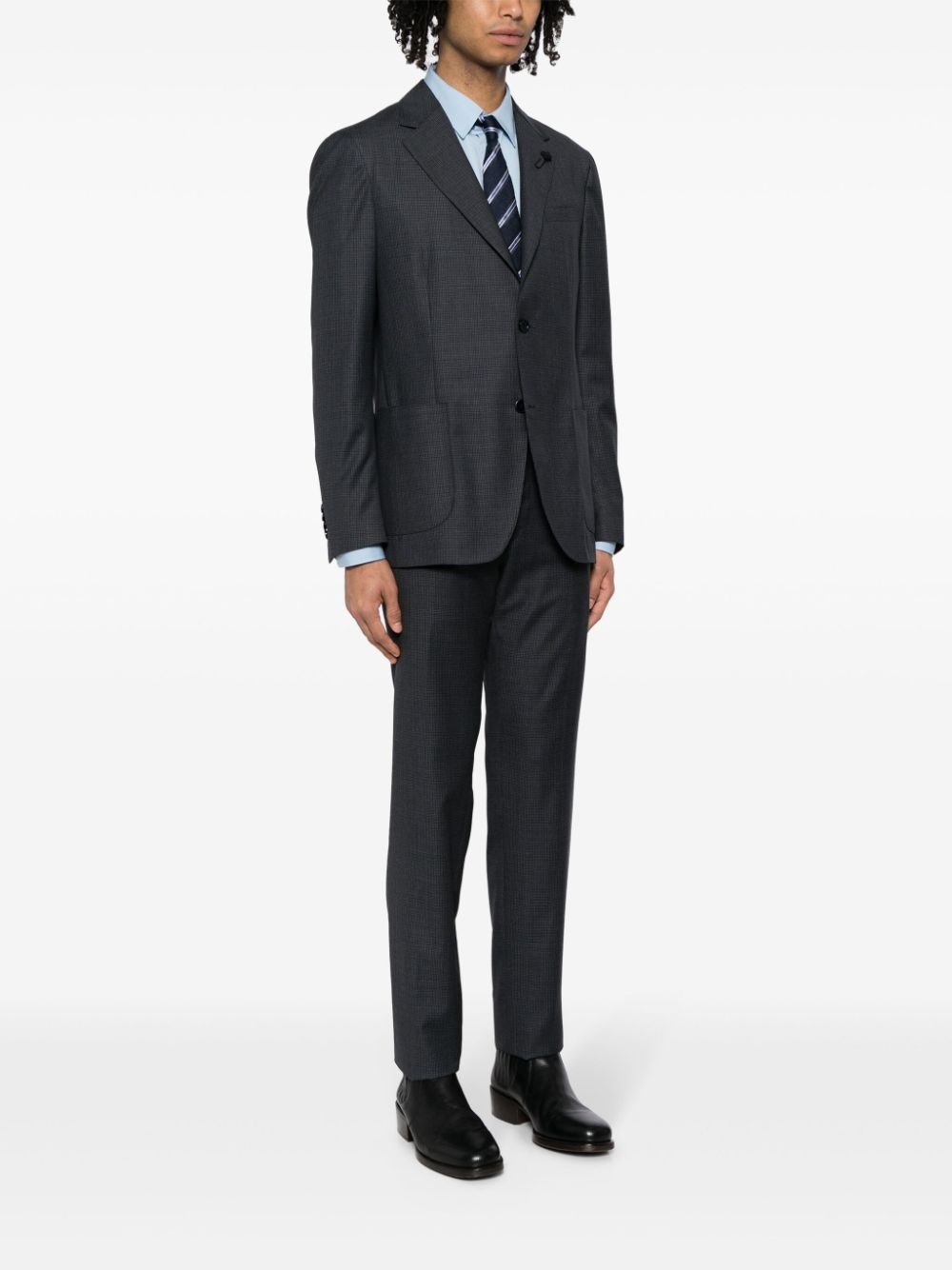 checked peak-lapels single-breasted suit - 3