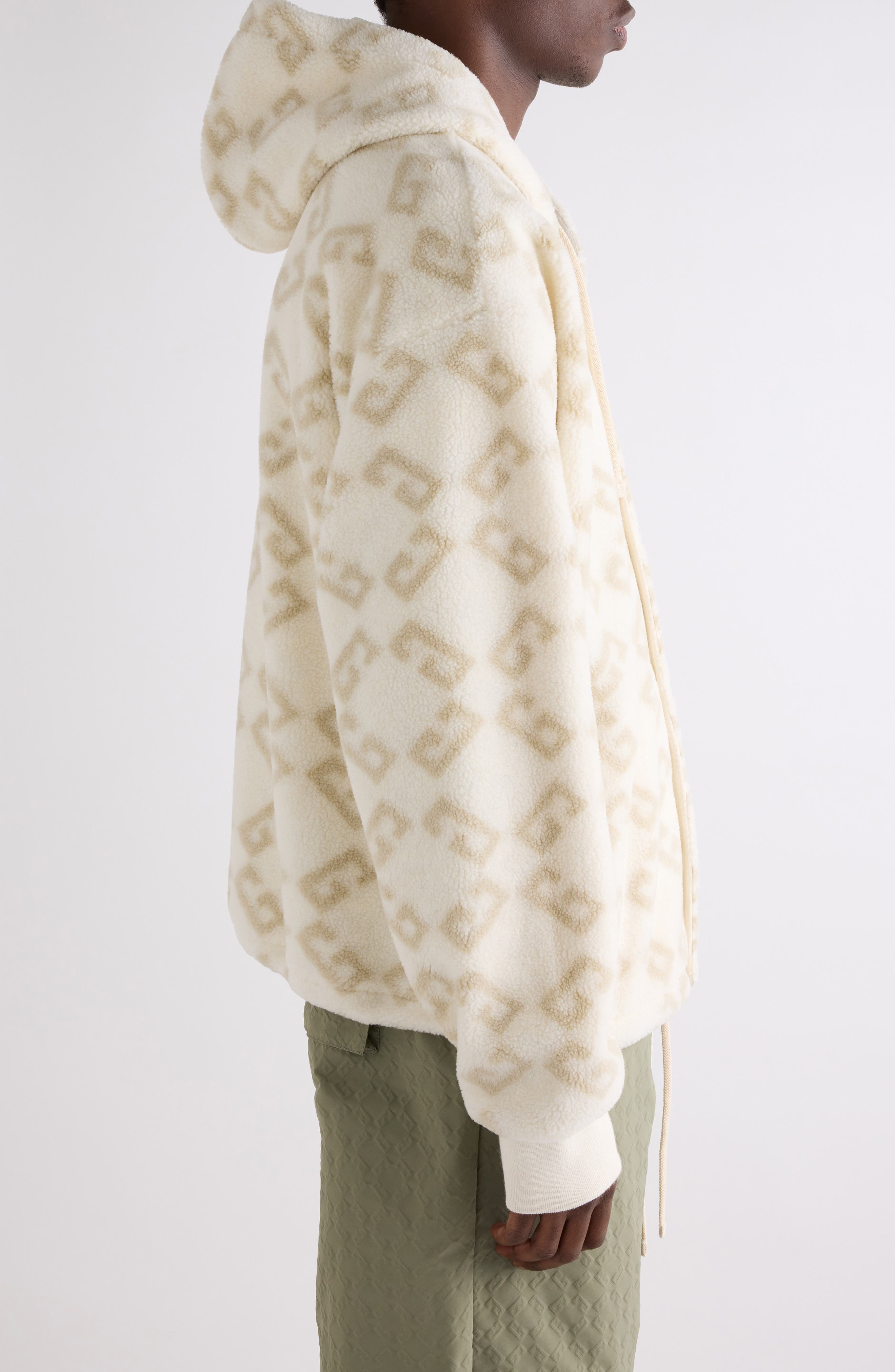 Givenchy Monogram 72 Print High Pile Fleece Snap-Up Hoodie in Natural at Nordstrom - 4