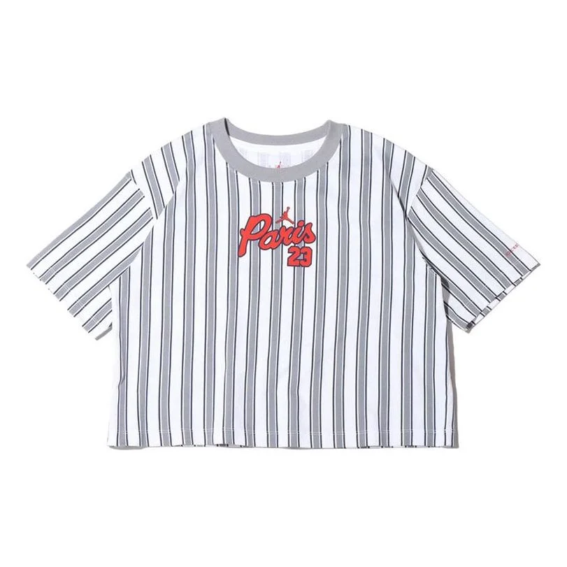 (WMNS) Jordan Paris Saint-Germain Stripe Alphabet Printing Round Neck Short Sleeve White DM4999-100 - 1