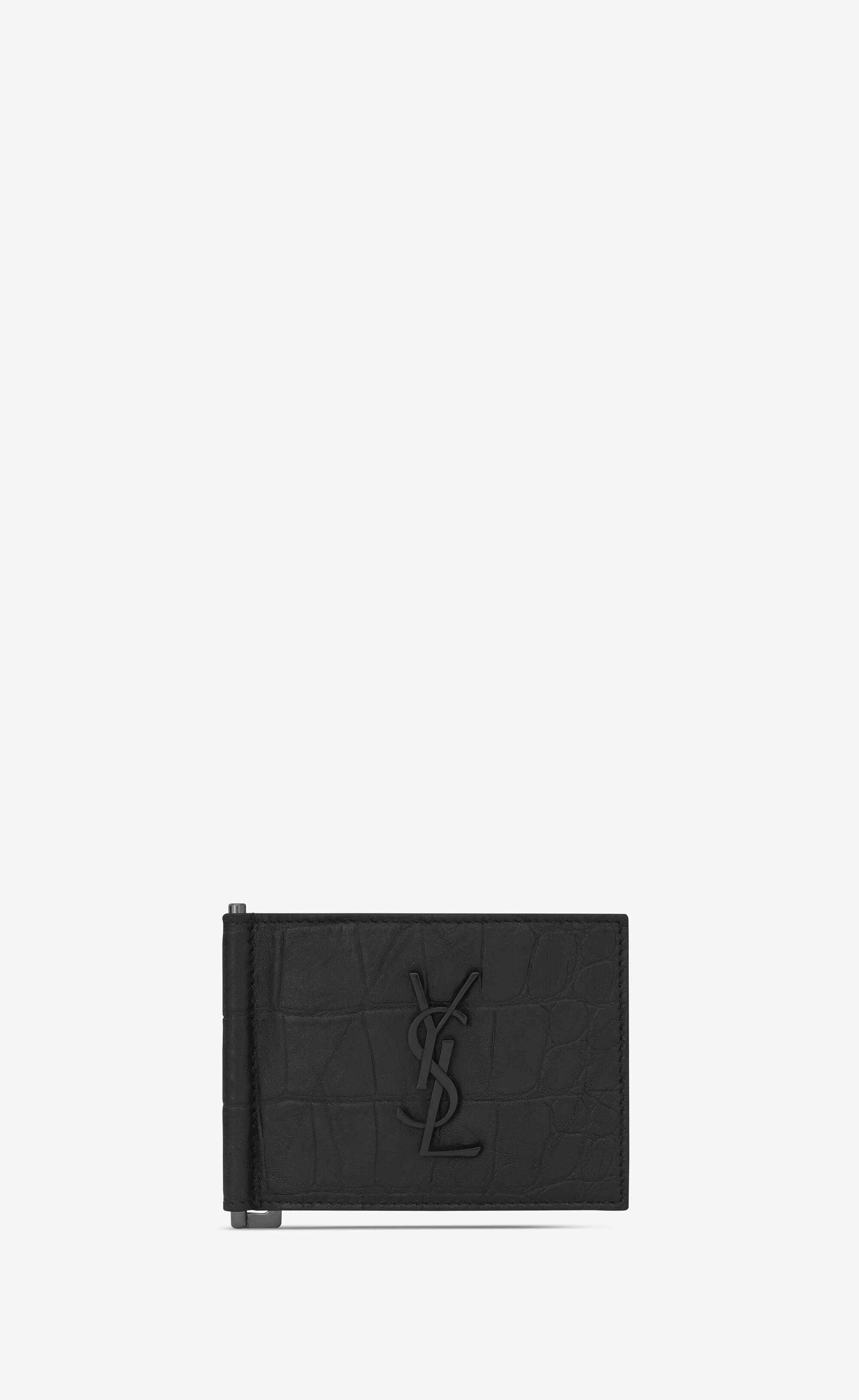 monogram bill clip wallet in crocodile embossed leather - 1