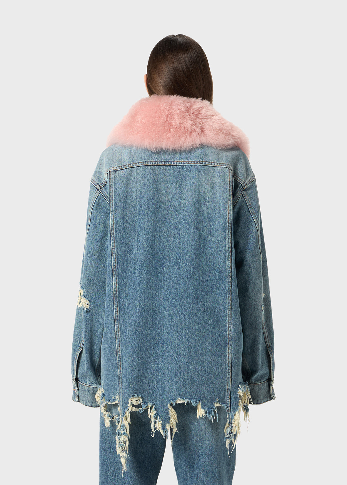 DENIM SHIRT WITH FAUX FUR COLLAR - 4