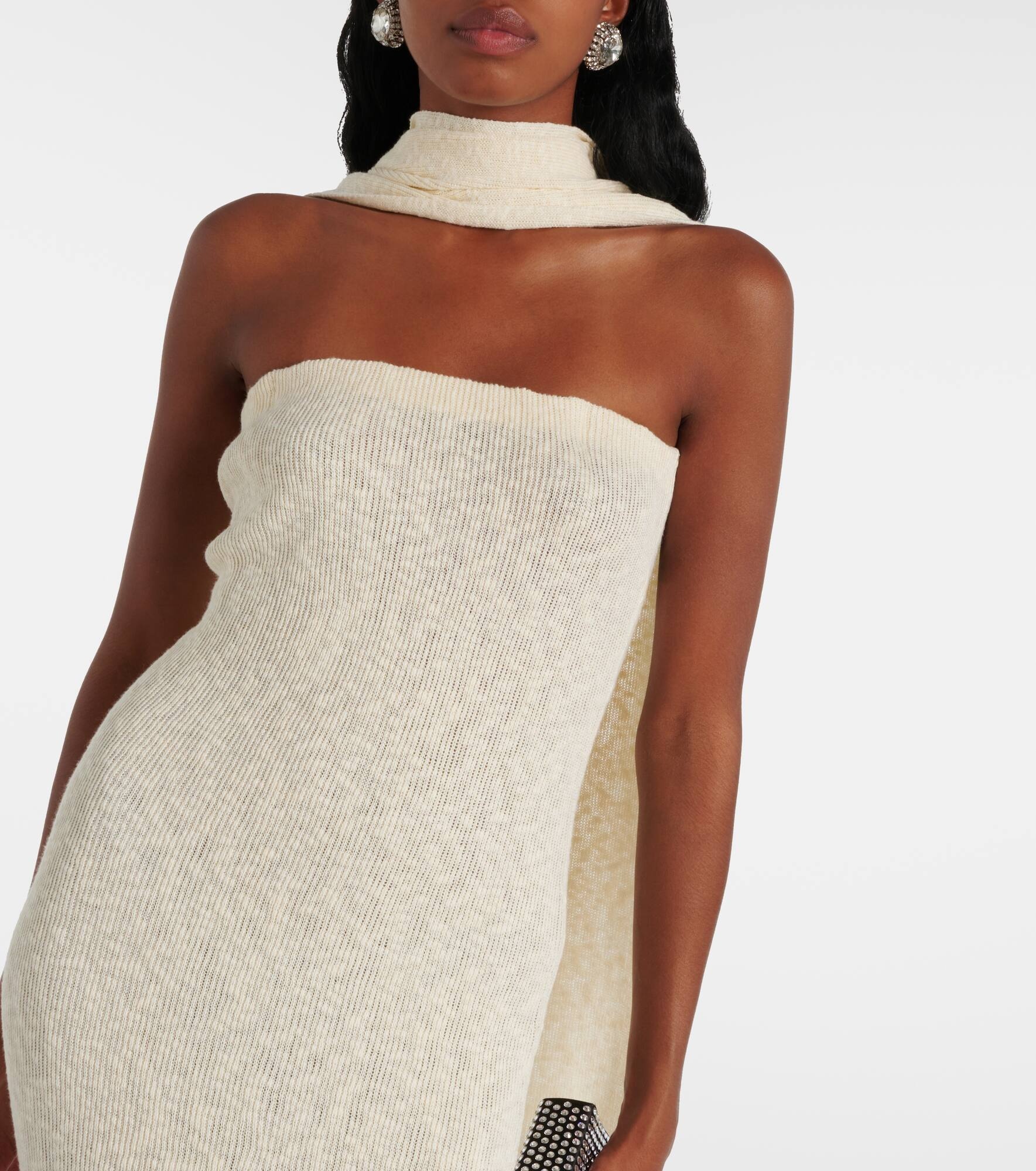 Scarf-detail linen and cotton maxi dress - 6