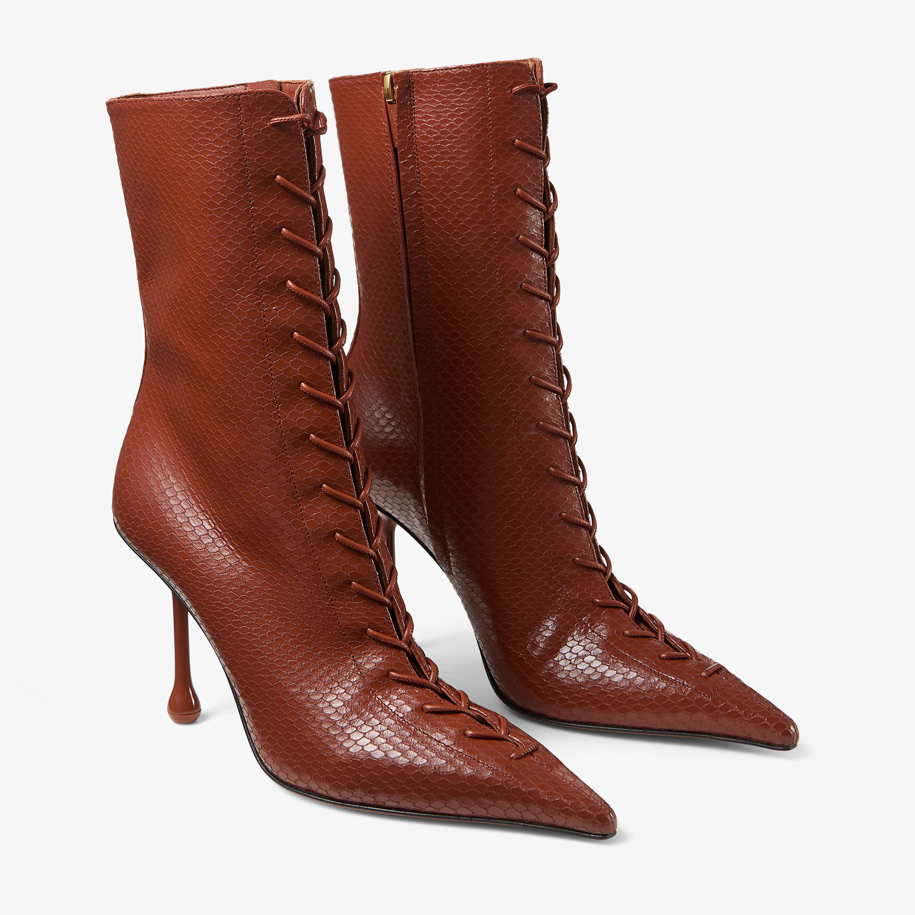 Scarlett Ankle Boot 95
Cognac Elaphe Printed Leather Ankle Boots - 3