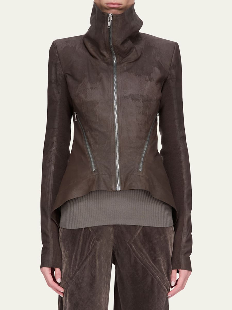 Rick Owens High-Neck Leather Zip Peplum Jacket outlook