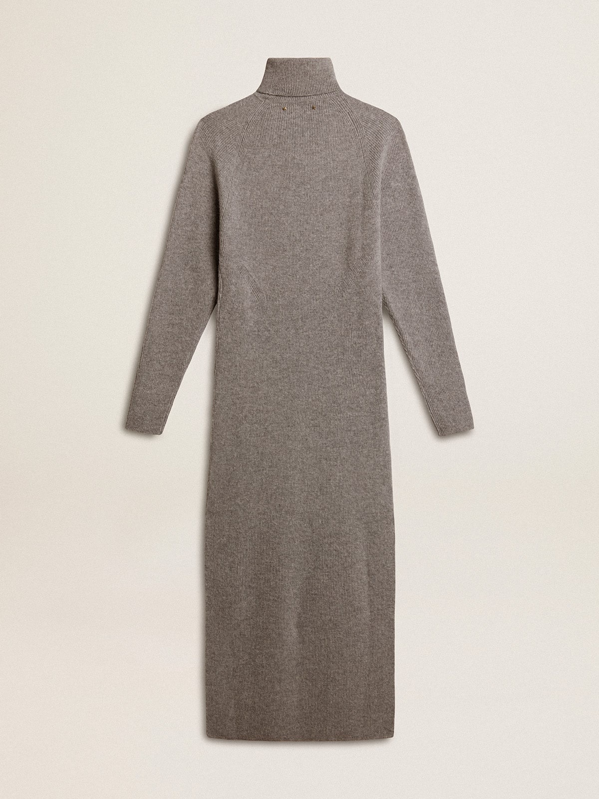 Gray melange ribbed woolen dress with high neck - 7