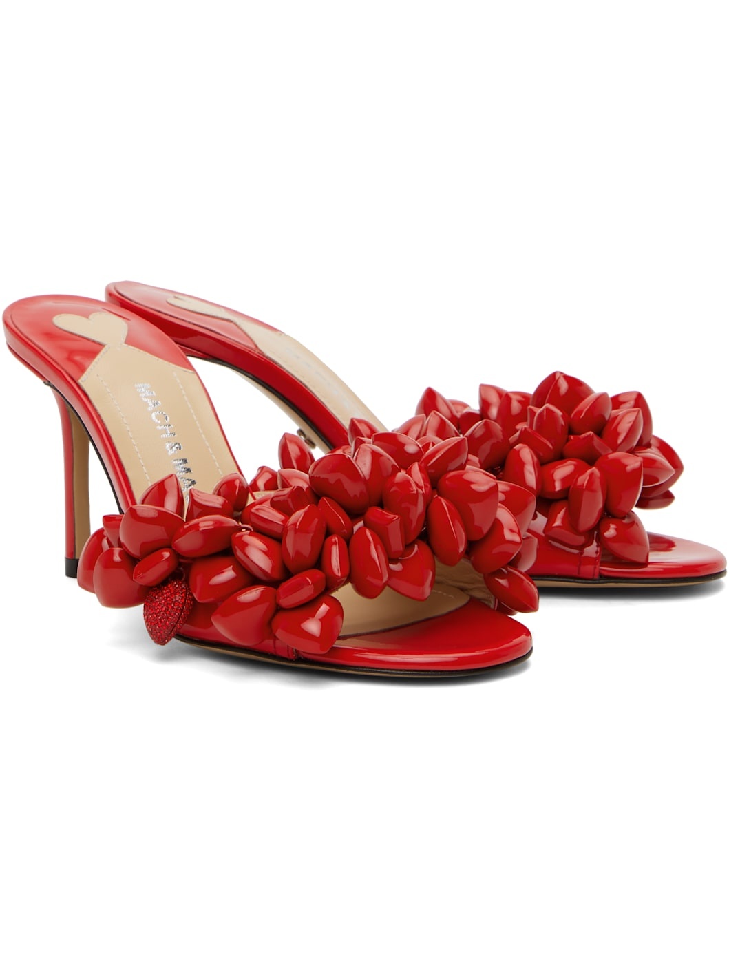 Red Puffy Heart Patent Mules - 4