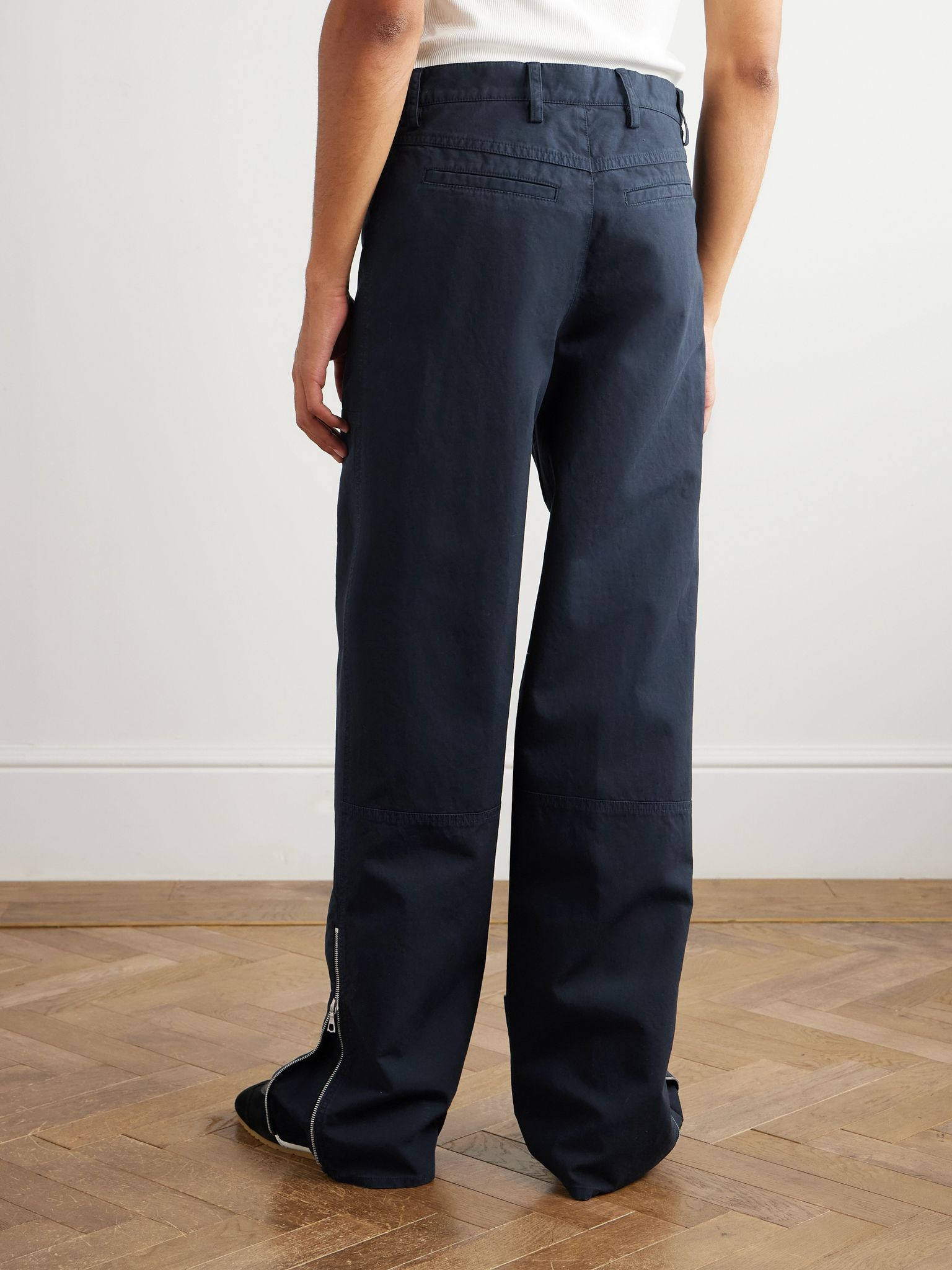 Straight-Leg Zip-Detailed Cotton Trousers Navy - 4